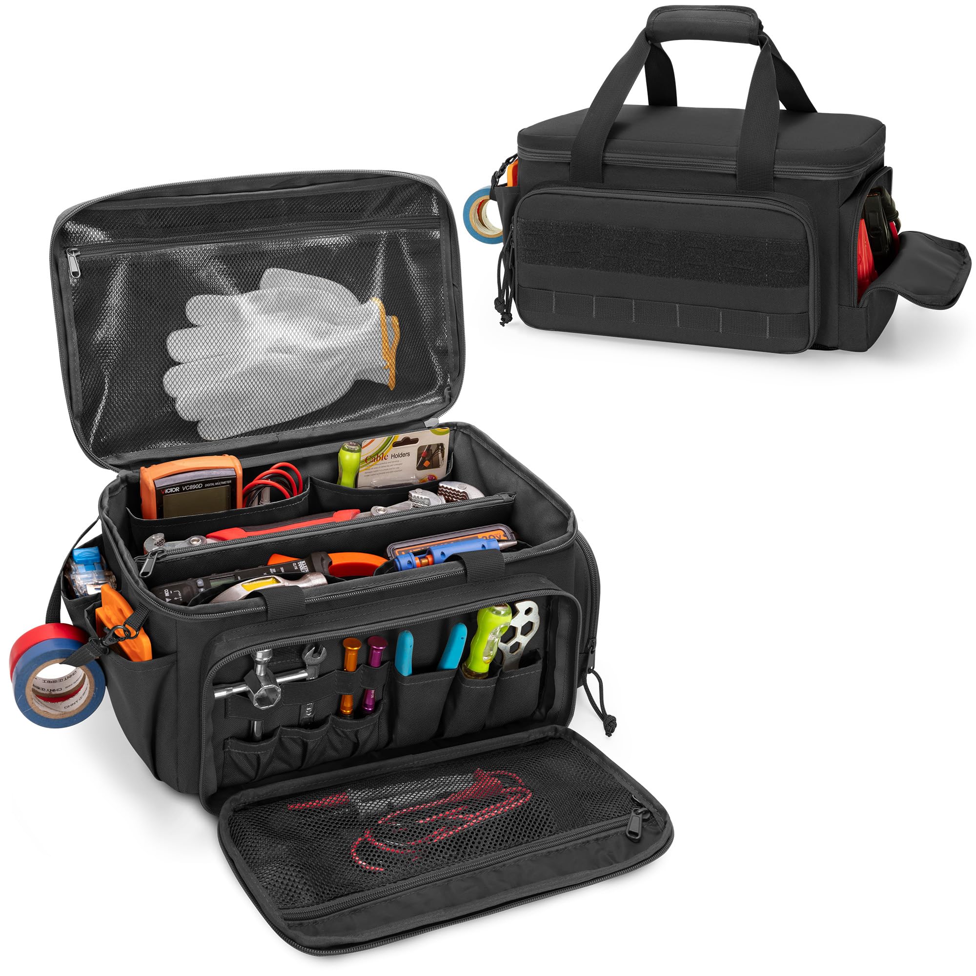 14-Inch Heavy Duty Tool Bag with Anti-Slip Bottom - Durable Hand Tool Organizer for Electricians, Carpenters & Handymen - Tactical Work Tote for Repair & DIY Projects - Perfect for Job Sites, Home Garage & Workshop Use