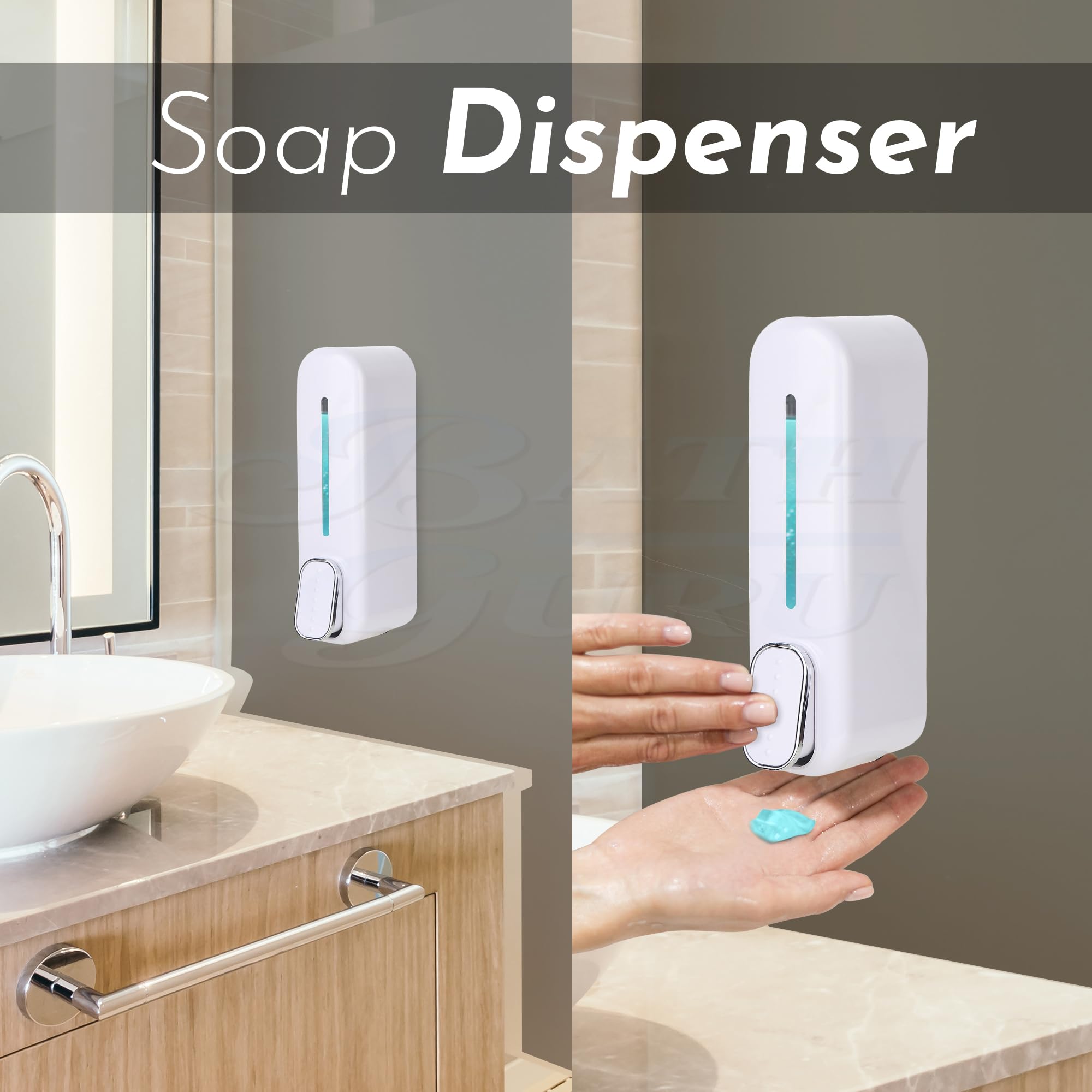 Bath Guru ABS 350ml Hand Wash Soap Dispenser - Slim White Plastic Pump Bottle for Shampoo, Sanitizer & Liquid Soap | Perfect for Bathroom, Kitchen & Office Use