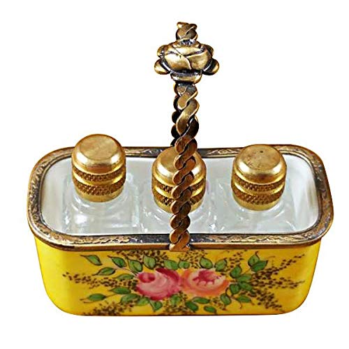 Yellow Basket with 3 Bottles - French Limoges Porcelain Boxes - Collectible Figurines & Unique Gift Ideas for Home Decor, Wedding Favors, and Special Occasions