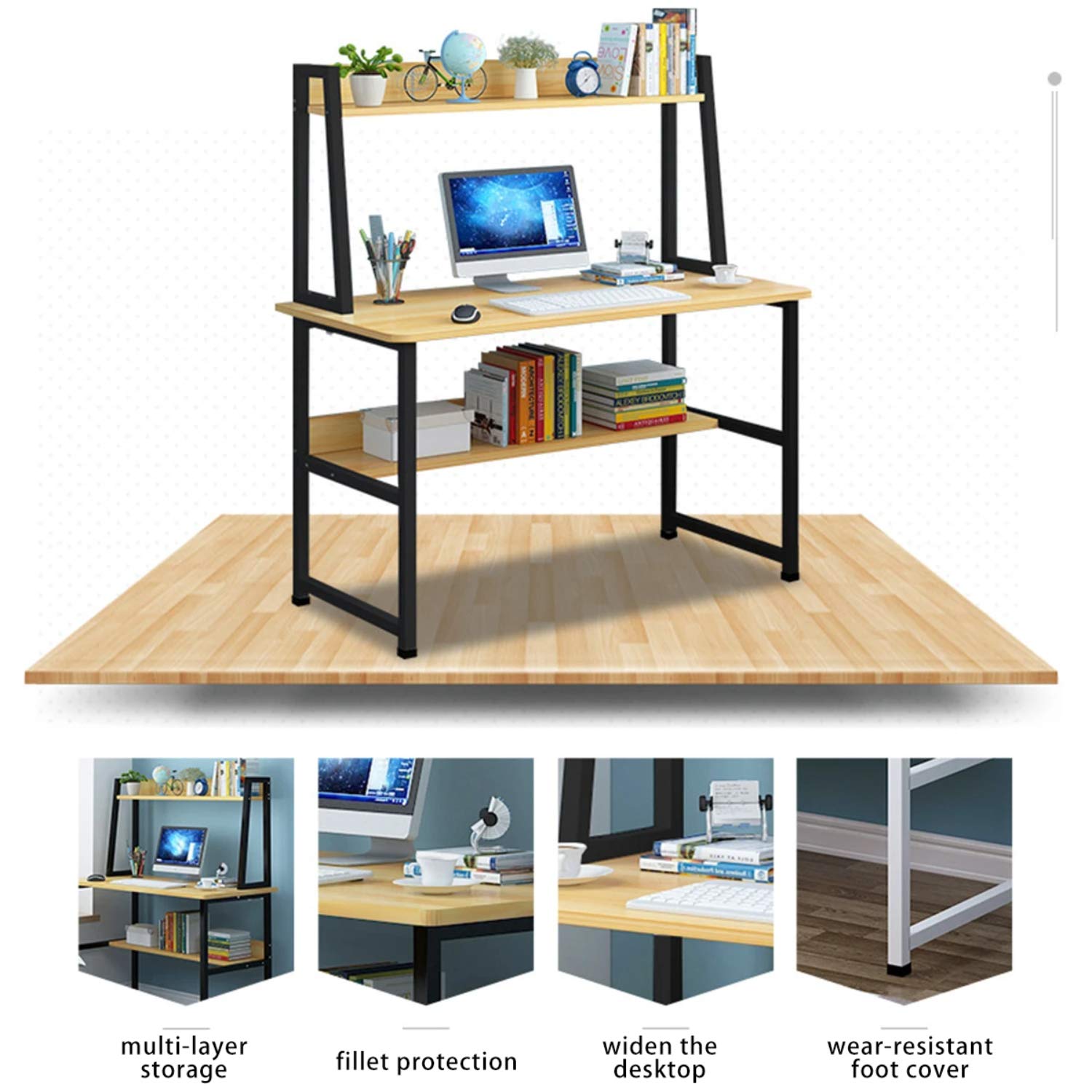 Large Computer Desk with Bookshelf - Sturdy Home Office Desk for Work & Study, Modern Writing Table with Storage Space - Perfect for Small Spaces & Remote Work