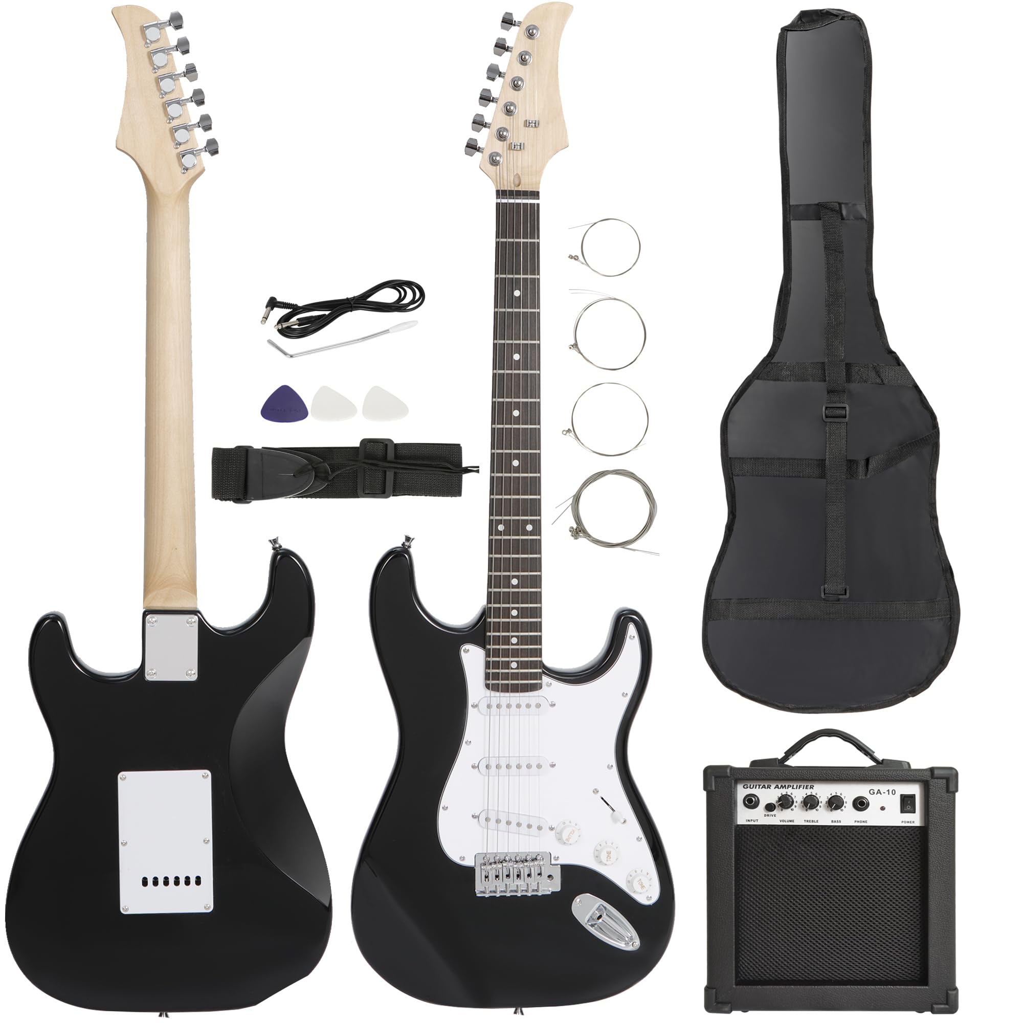 39 Inch Full Size Electric Guitar Beginner Starter Kit with 10W Amp, Gig Bag, Strap, Strings, Tuner, Cable & Picks - Perfect for Beginners, Practice, Home Studio & Live Performances (Black)