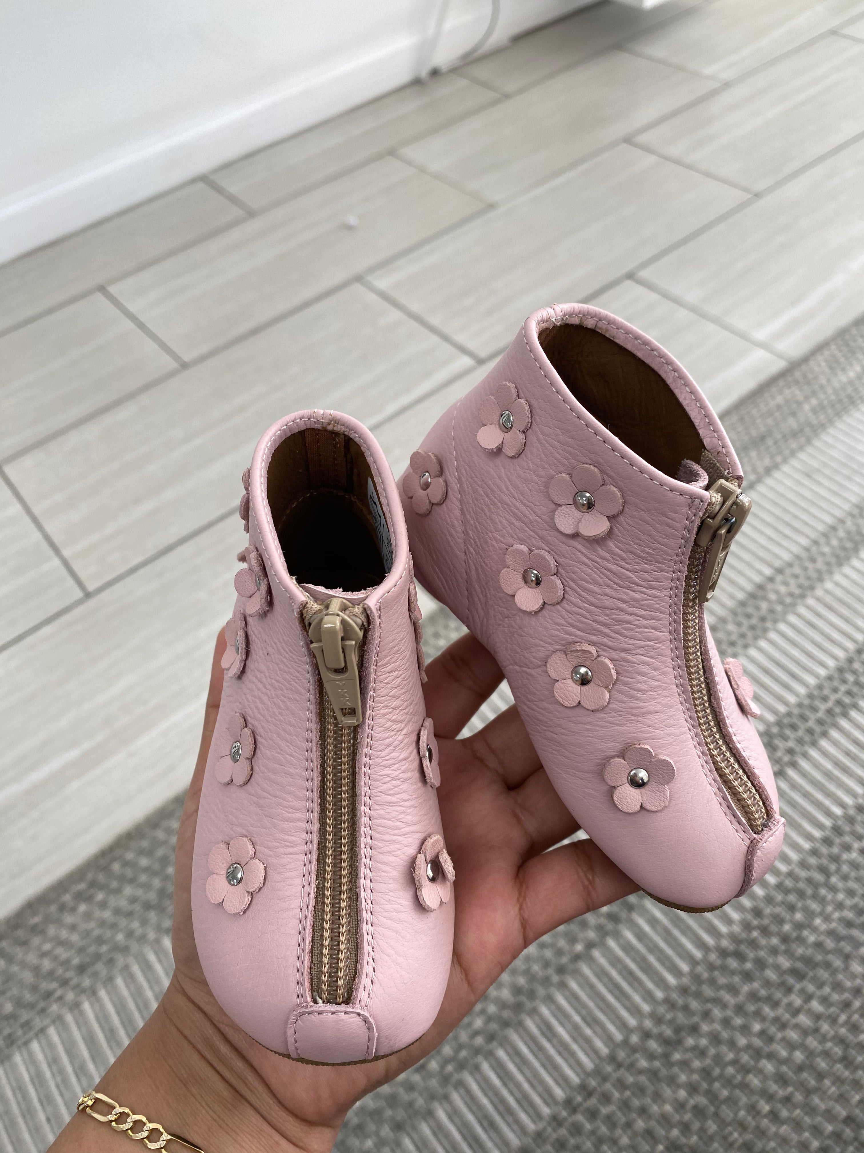 Pepe Pink Flower Zipper Baby Booties - Soft Non-Slip Infant Shoes for Newborns & Toddlers - Perfect for First Steps, Photo Shoots & Special Occasions