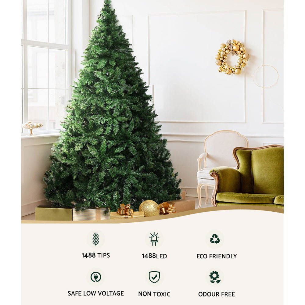 2.4M Pre-Lit Christmas Tree with 1488 Warm White LED Lights - Perfect for Living Room, Office, and Holiday Decorations