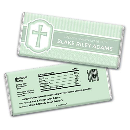 Personalized Baptism Chocolate Favors - 36ct Custom Candy Bars in Seafoam Green (36 Pack) - Perfect for Baptism Party Favors, Christening Gifts & Religious Celebrations