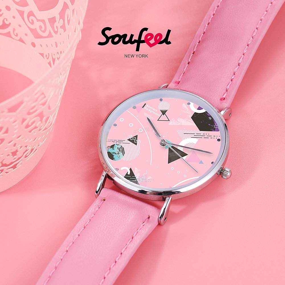 SOUFEEL Personalized Engraved Watch for Women - Custom Photo & Name Leather Wristwatch, Unique Gift for Girlfriend, Wife, Daughter (Red/Silver) | Anniversary, Birthday, Valentine's Day Present