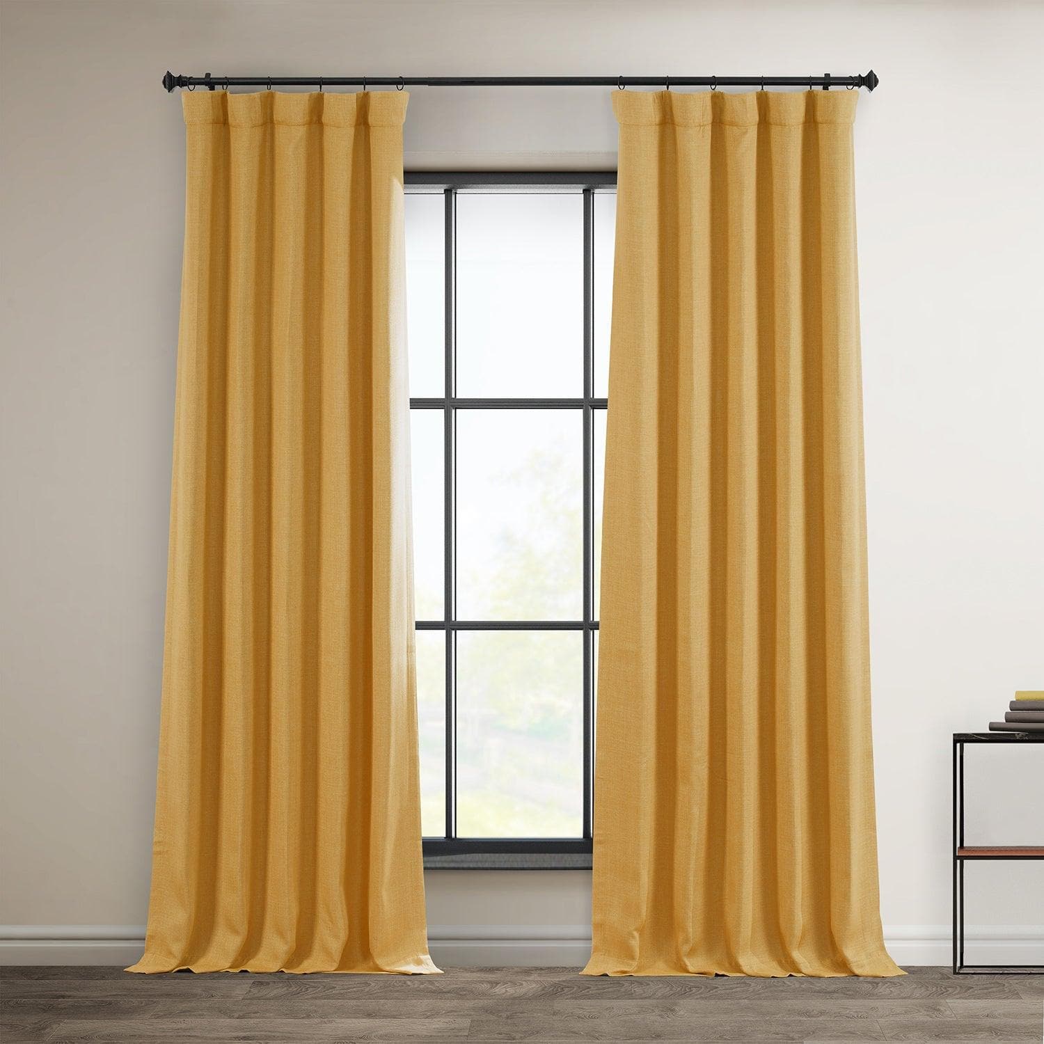 Dandelion Gold Textured Faux Linen Blackout Curtains for Bedroom & Living Room - Light Blocking Thermal Insulated Window Drapes for Home Decor