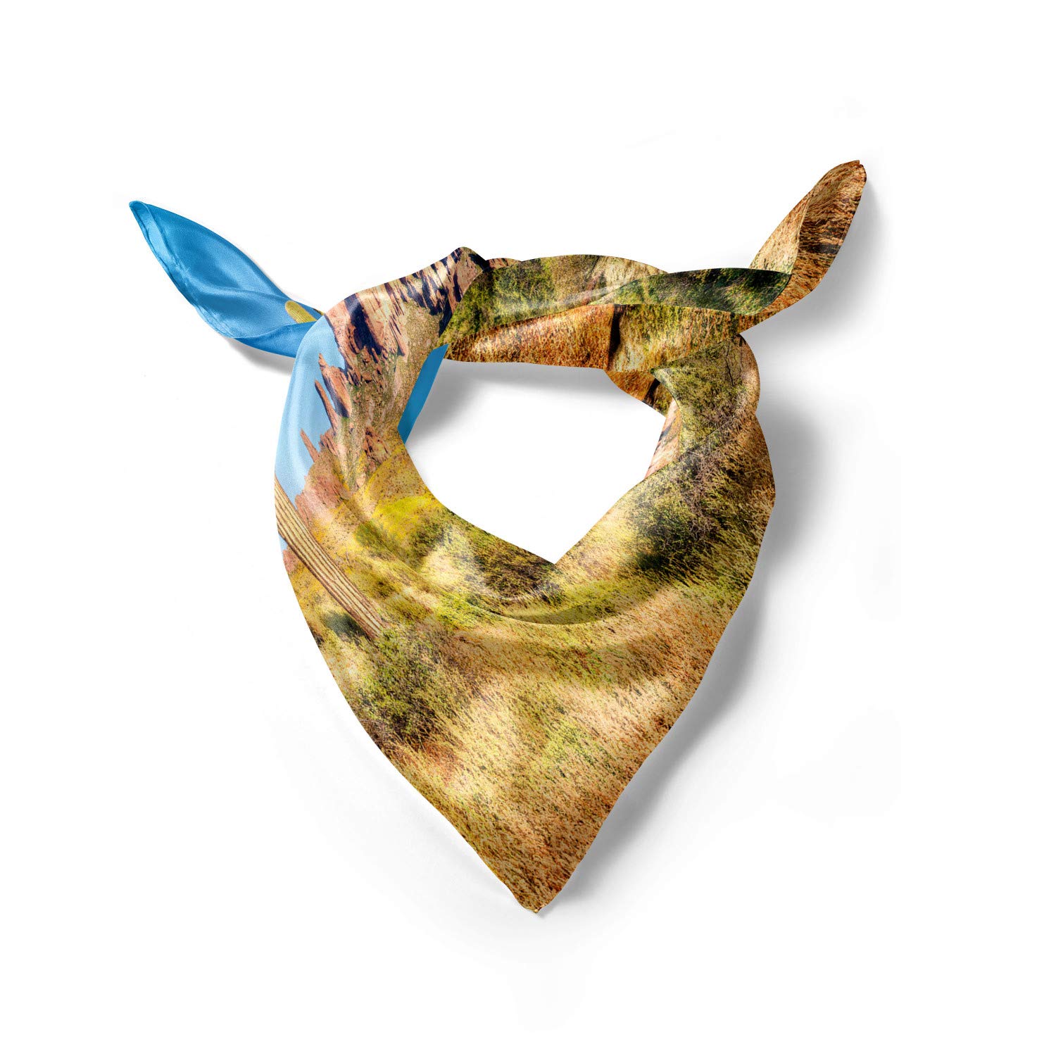 Ambesonne Floral Landscape Hair Scarf - Blooming Mountain Print Head Wrap for Women, Boho Style Headband for Outdoor Activities, Travel, and Beach