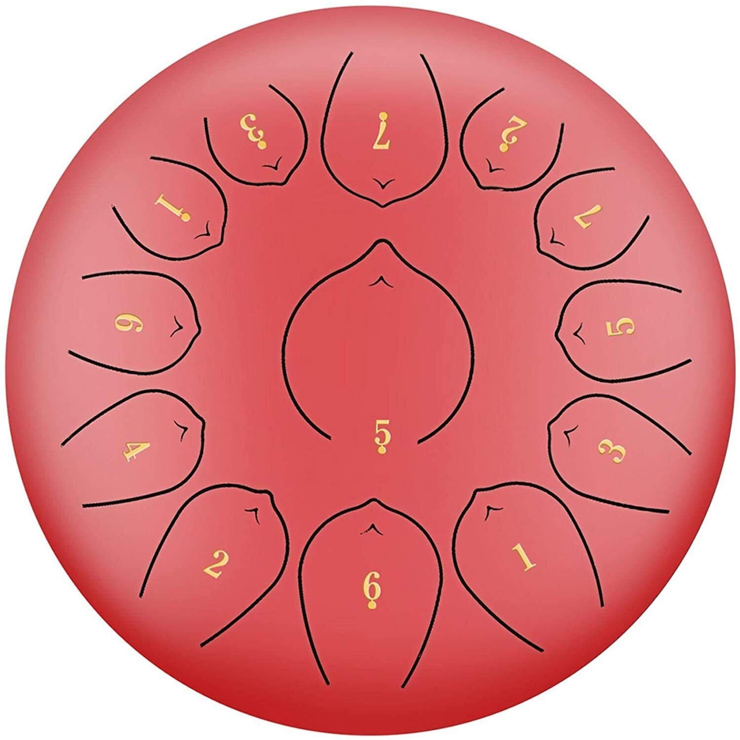 13 Note 12 Inch Stainless Steel Tongue Drum - Hand Pan Drum with Mallets, Carry Bag & Music Book | Percussion Instrument for Meditation, Yoga & Music Therapy (Red)
