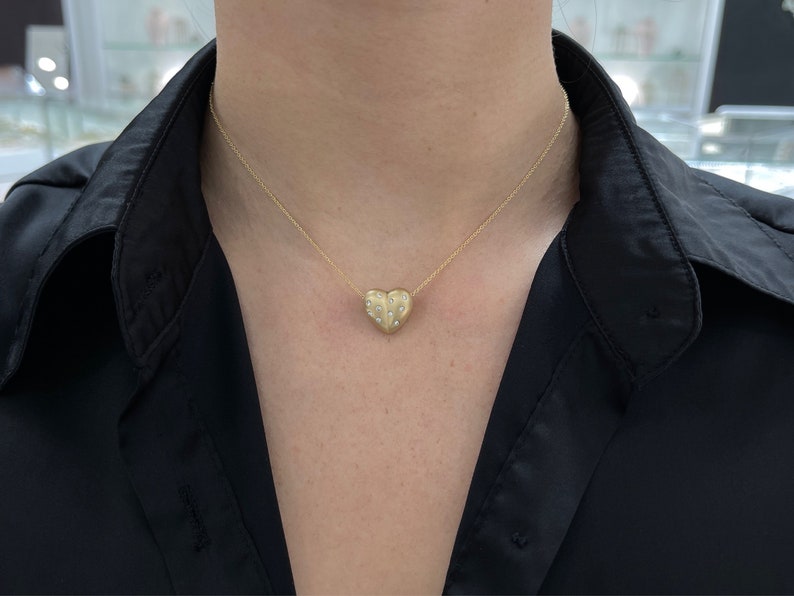 0.30tcw 3D Pave Diamond Heart Bubble Puff Slider Necklace in 14K Gold - Perfect for Anniversary Gifts, Valentine's Day & Romantic Occasions