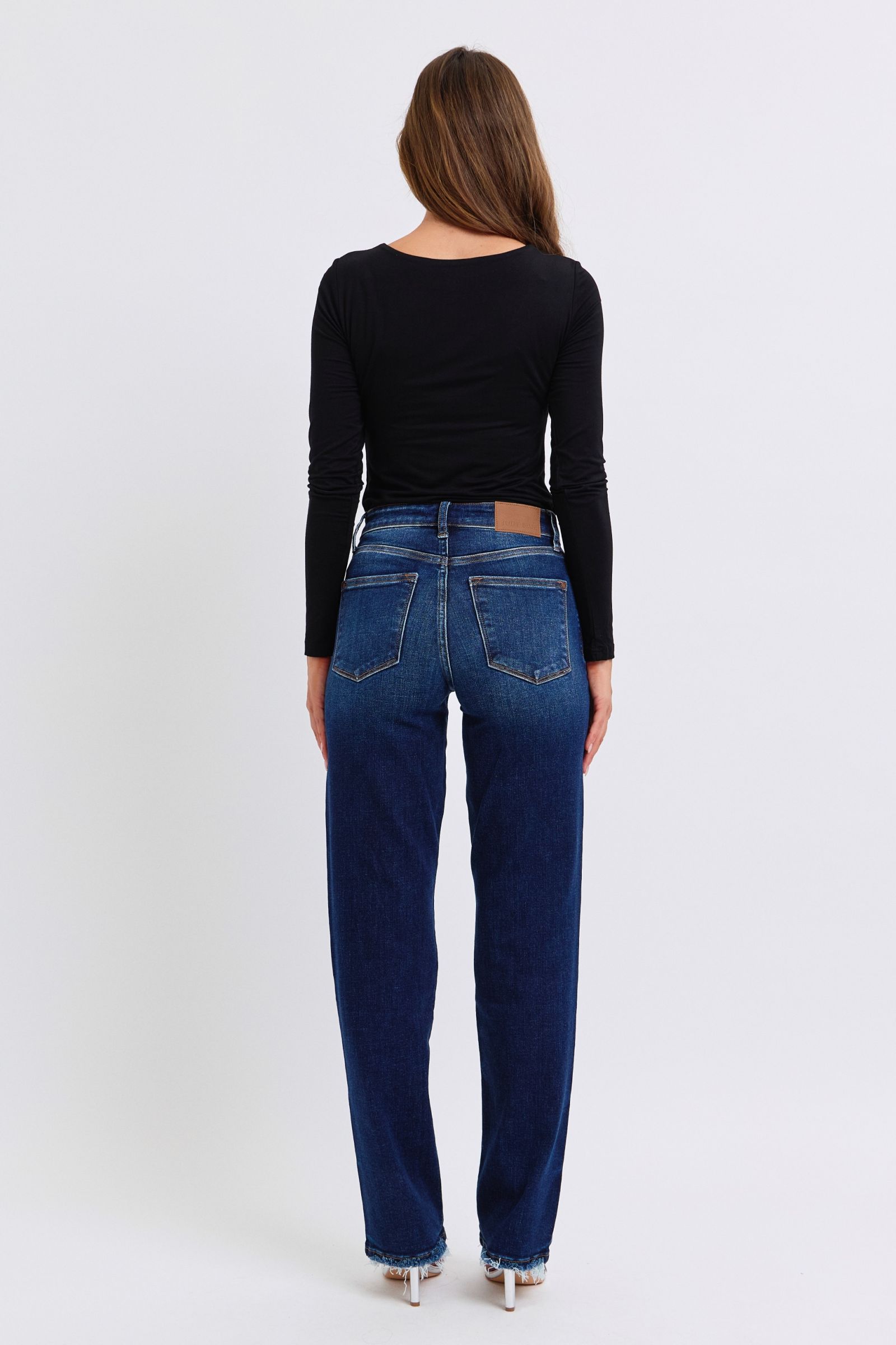 Judy Blue Women's Full Size Raw Hem Straight Leg Jeans - High Waist Denim Pants for Casual Wear & Everyday Outfits