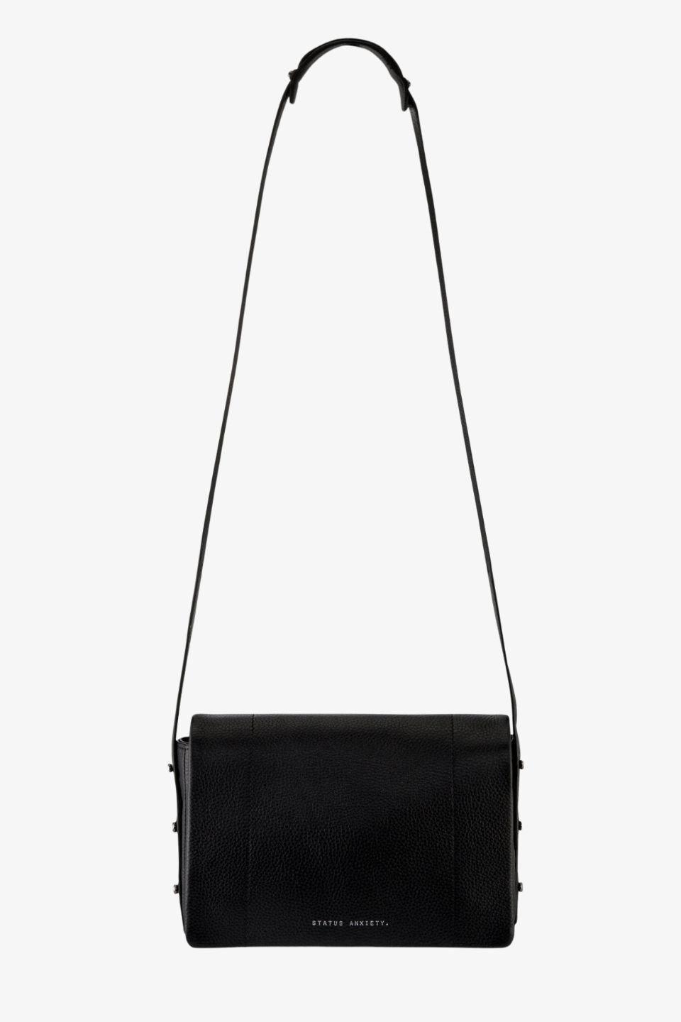 Stylish Black Succumb Shoulder Bag with Fold Over Design and Side Studs - Perfect for Work, Travel, and Everyday Use