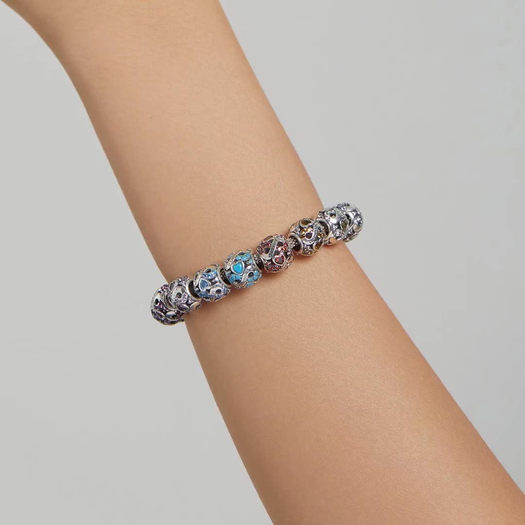 Qings Birthstone Infinity Charms - Sterling Silver 925 Openwork Heart Bracelet Charms for Women, Wife & Girls | Perfect for Anniversary Gifts, Birthday Presents & Everyday Jewelry