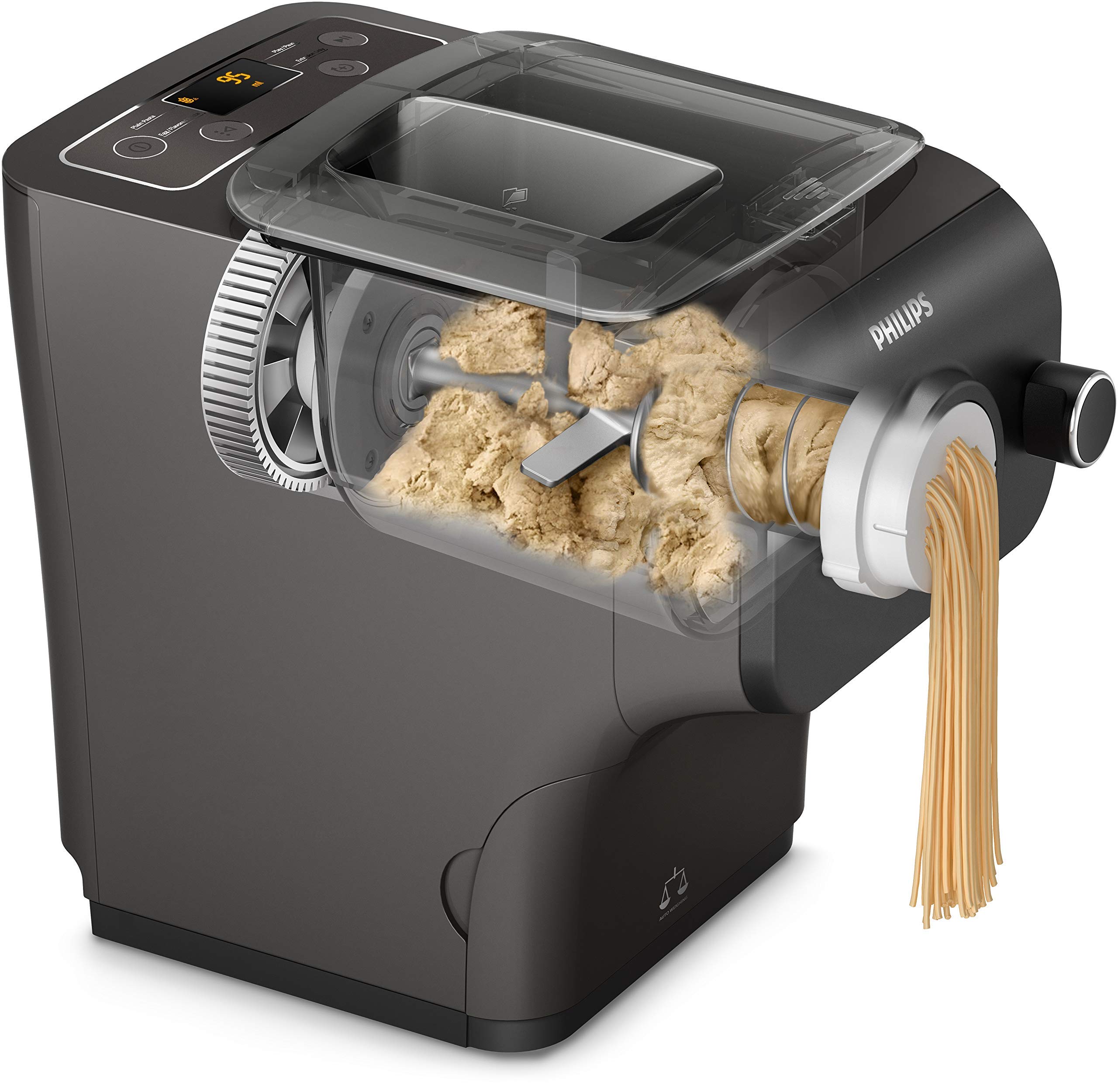 Philips Pasta and Noodle Maker Plus - Automatic Pasta Machine for Fresh Homemade Pasta, Spaghetti, Fettuccine, Lasagna | 3 Pasta Discs Included | Compact & Easy to Clean (Black, Renewed Model HR2382/16) | Perfect for Italian Cooking, Family Dinners & Healthy Meal Prep