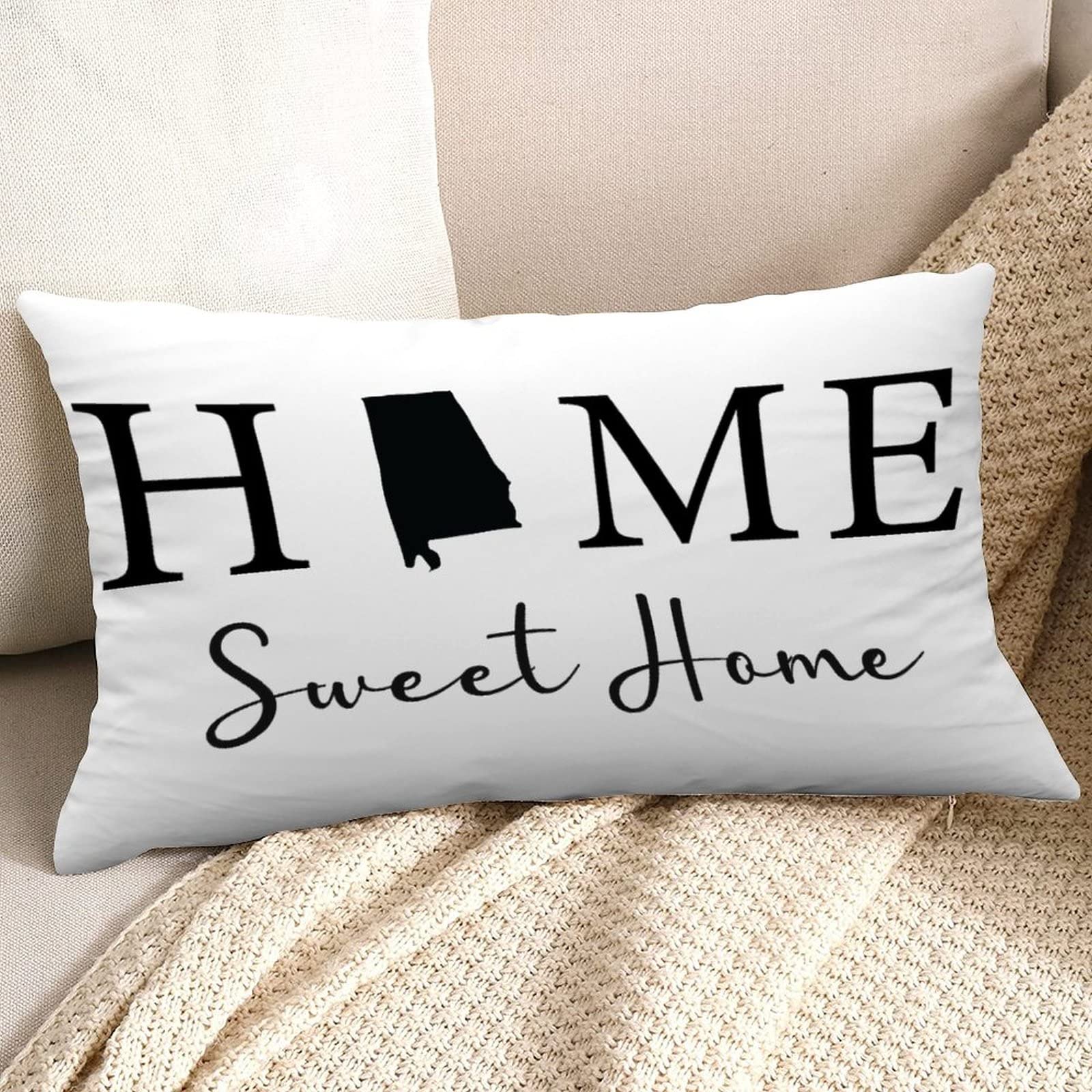12x20 Inch Farmhouse Style Alabama State Map Pillow Covers - 'Home Sweet Home' Embroidered Throw Pillow Cases for Couch, Bed & Sofa Decor - Perfect for Holiday Decorations, Housewarming Gifts & Cozy Home Accents