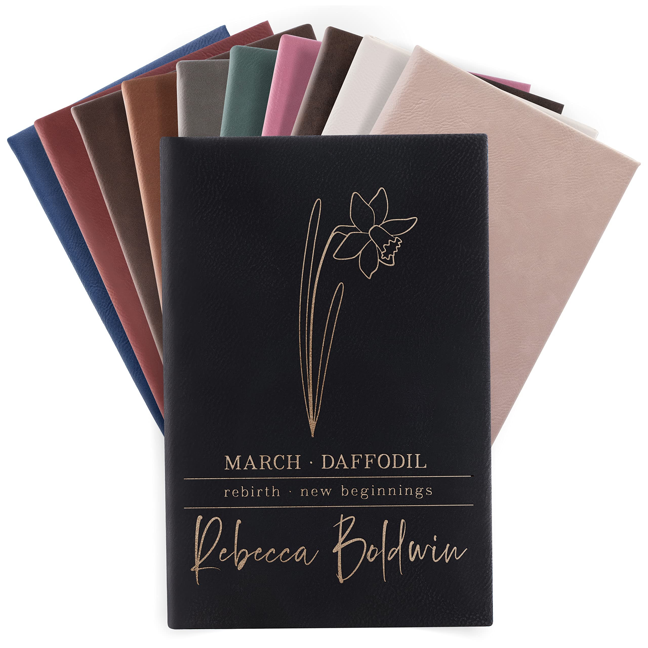 **Custom Personalized Journal Notebook for Women - Engraved Birth Flower & Name Design | Black Leather Diary for Writing, Gratitude & Planning | Perfect Birthday Gift for Mom, Wife, Daughter & Friends**    *(Use Cases: Daily Journaling, Gratitude Log, Planner, Birthday Gift, Mother's Day Present, Thoughtful Keepsake)*