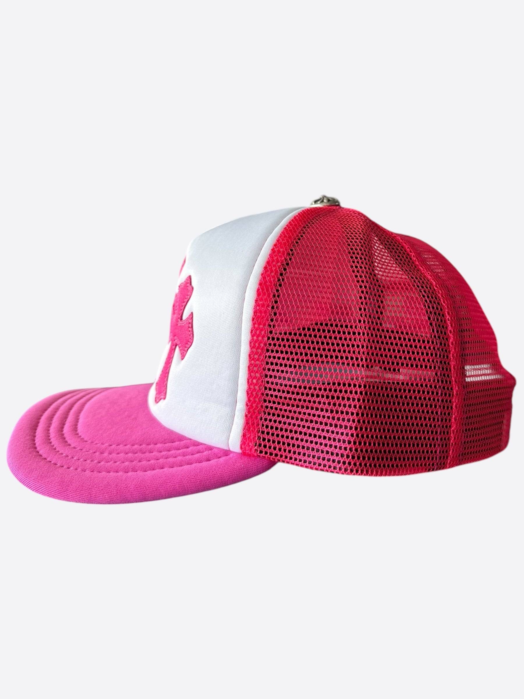 Chrome Hearts Pink Cemetery Cross Embroidered Patch Trucker Hat - Stylish Streetwear Accessory for Men & Women