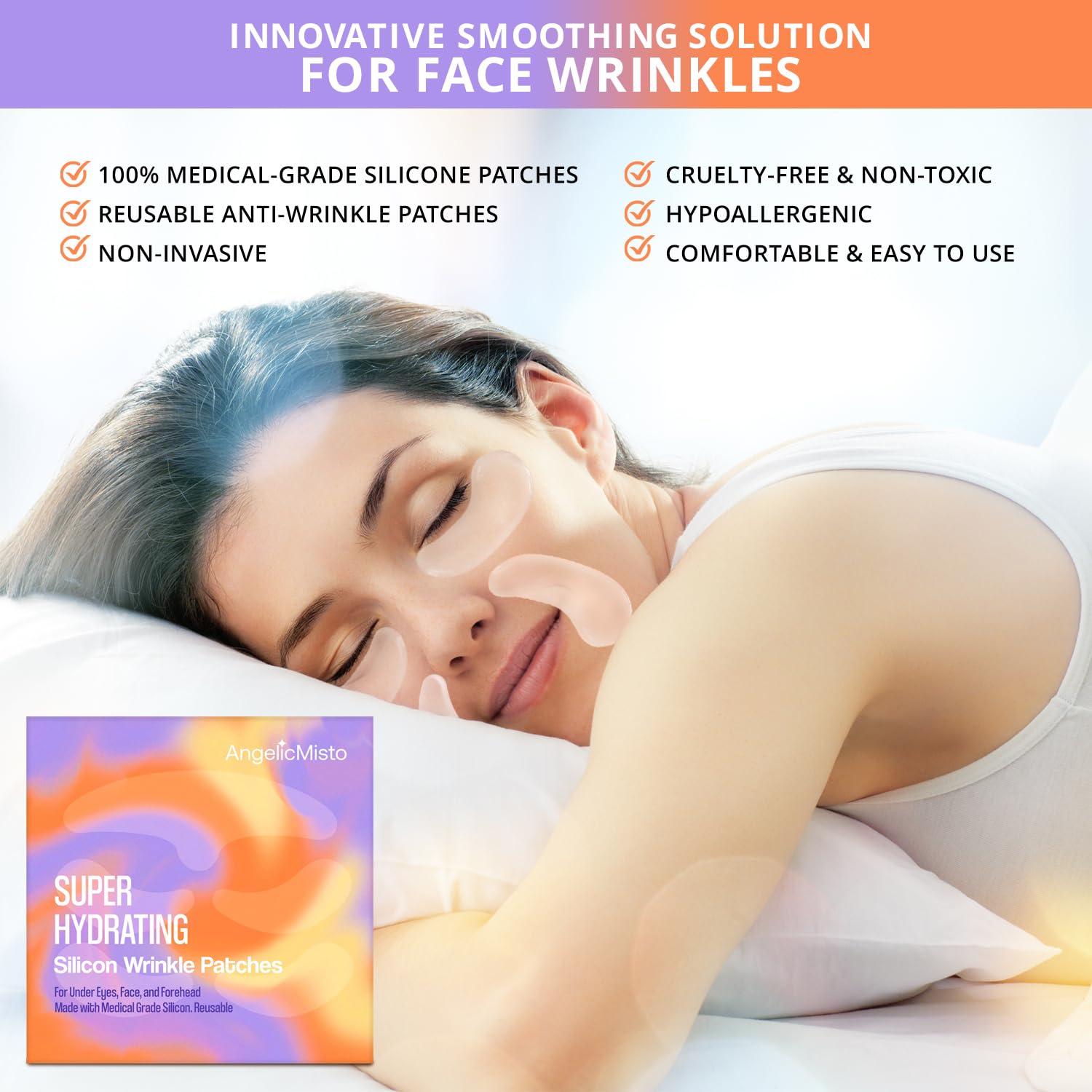 AngelicMisto Reusable Silicone Patches for Under Eye, Face & Forehead Wrinkles - Anti-Aging Skincare Treatment for Dark Circles & Fine Lines | Perfect for Nighttime Routine & Travel