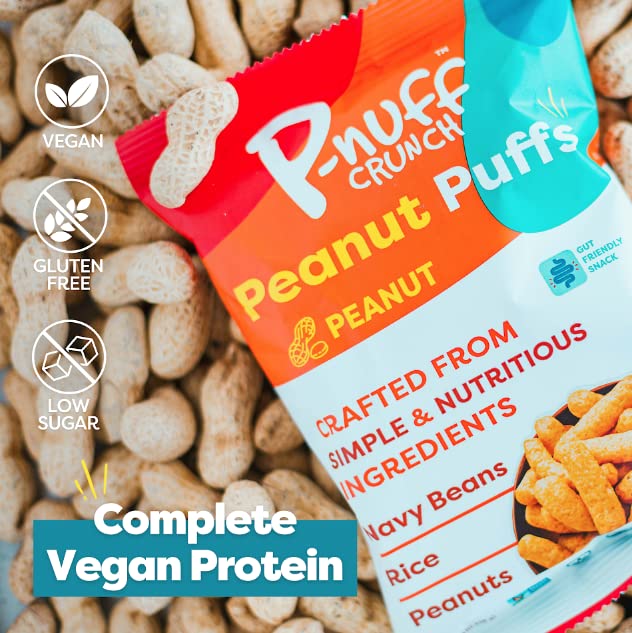 Pnuff Crunch Peanut Butter Puffs - Healthy Low Calorie Gluten Free Vegan Snacks, High Protein Keto-Friendly, Low Sugar, 4 Oz Bags (Pack of 6) - Perfect for Office Snacks, Post-Workout Fuel & On-The-Go Energy Boost