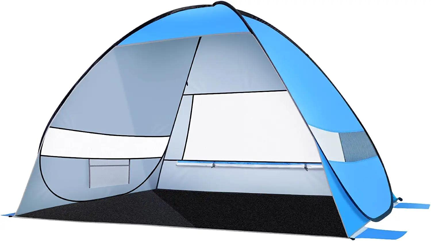 Large UPF 50+ Beach Tent - Pop Up Sun Shelter for 3-4 People, Windproof & Portable UV Protection Cabana with Instant Setup - Perfect for Family Camping, Beach Trips, Hiking and Outdoor Adventures