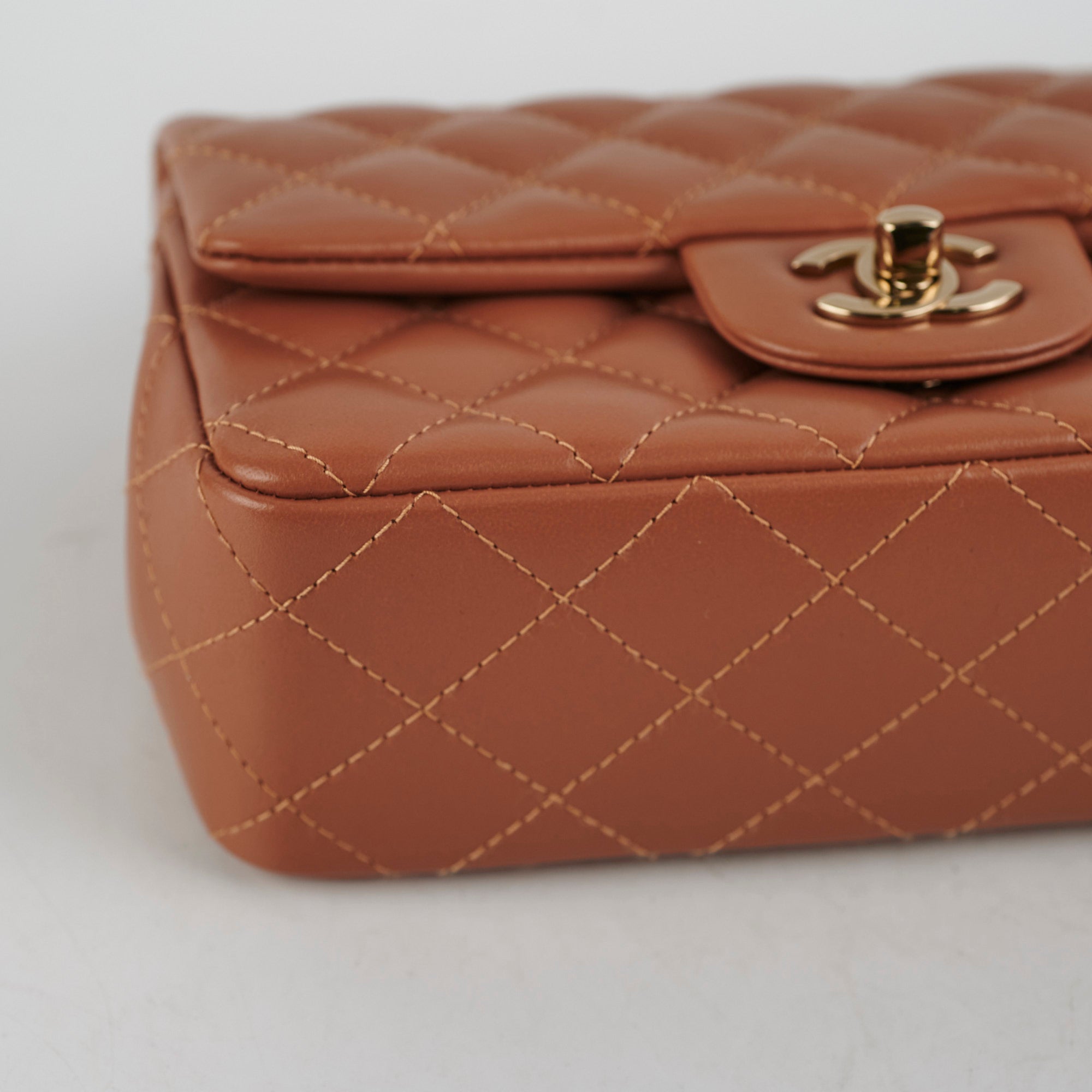 Authentic Chanel Mini Rectangular Flap Bag in Caramel with Gold Hardware - 2022 Collection | Luxury Crossbody Purse for Women, Perfect for Date Nights & Special Occasions
