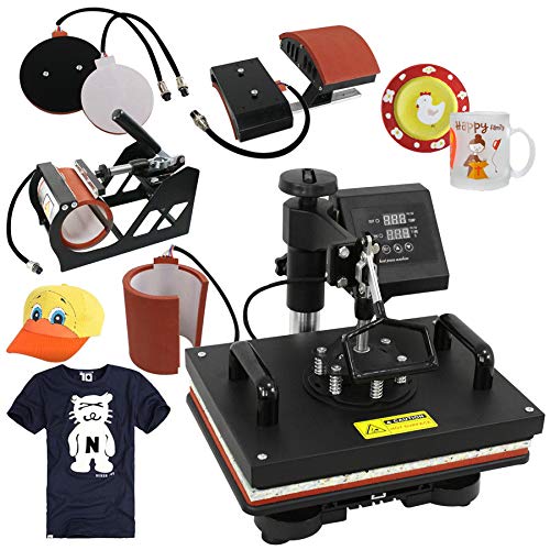 5-in-1 Heat Press Machine for T-Shirt, Mug, Hat & Plate Transfer - Professional Sublimation Printing Equipment for DIY Crafts & Small Business (Perfect for Custom Apparel, Promotional Items & Personalized Gifts)