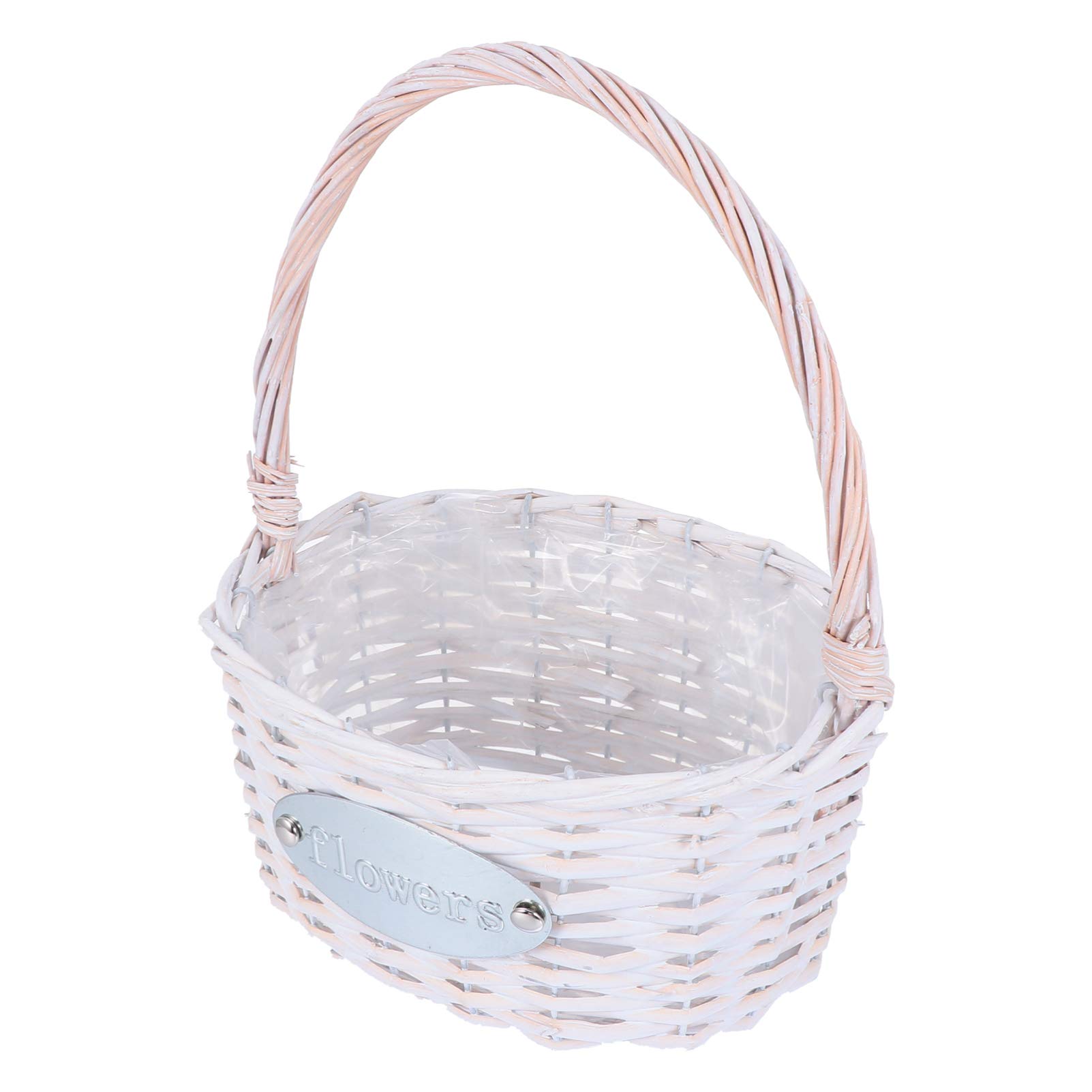 Elegant White Woven Wicker Rattan Wedding Basket - Handheld Flower Arrangement Basket for Brides, Photography Props & Petal Scatter - Perfect for Wedding Decor, Boho Chic Home Decor & Photo Shoots
