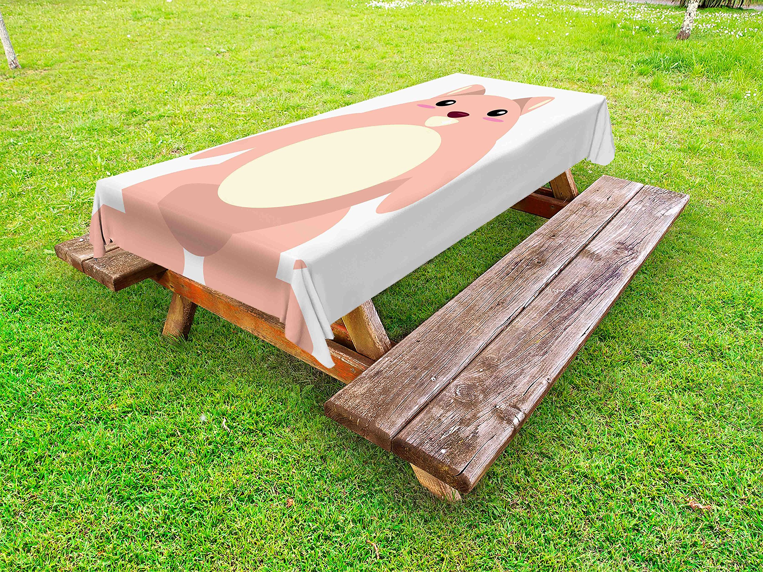 Ambesonne Anime Outdoor Tablecloth - Kawaii Style Beaver Cartoon Funny Character, Washable Picnic Table Cover 58