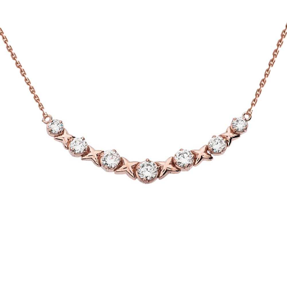 14k Rose Gold Diamond XOXO Pendant Necklace for Women - Elegant Valentine's Day Gift, Anniversary Jewelry for Her, Romantic Love Necklace for Girlfriend