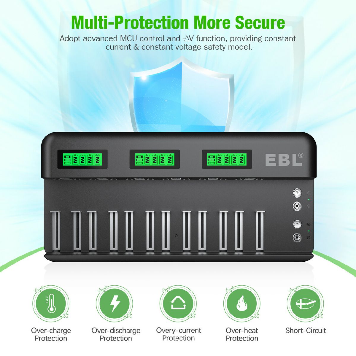 EBL 12+2 Bay Universal Battery Charger with 8 AA & 4 AAA 1.2V NiMH Rechargeable Batteries - Fast Charging for Cameras, Toys, Flashlights & Electronics