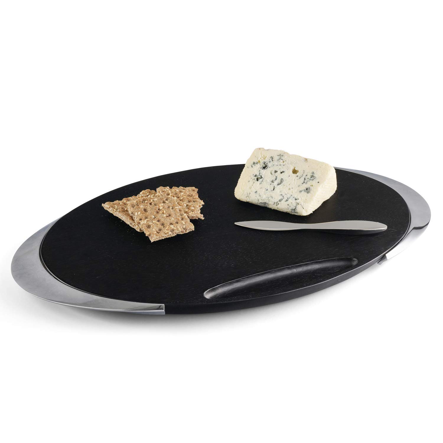 Premium Nambe Noir Acacia Wood Cheese Board Set with Stainless Steel Knife - 18