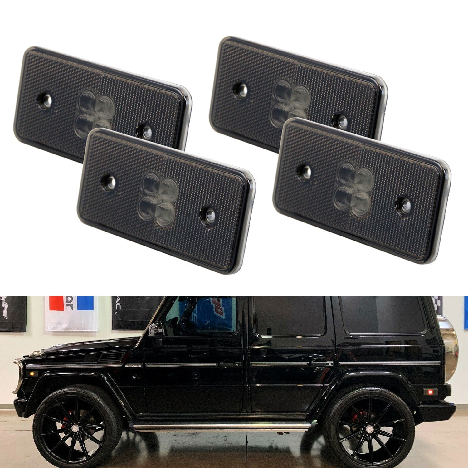 4-Piece Smoked Lens Amber/Red Full LED Side Marker Lights for 2015-2018 Mercedes G Class - Upgrade Your G-Wagon's Style & Night Visibility