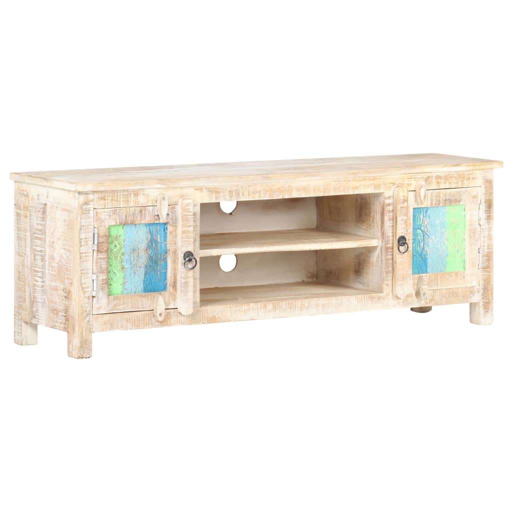 Rustic Farmhouse TV Stand with Floral Carved Doors - 47.2