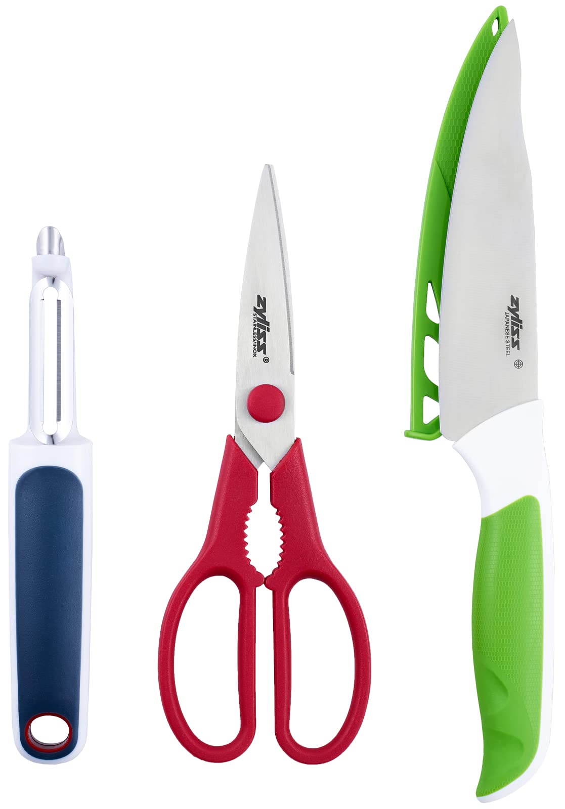 Zyliss E920252 Premium Stainless Steel Kitchen Prep Set - 3-Piece Knife Set with Shears & Peeler for Chopping, Slicing, Peeling - Perfect for Home Cooking, Meal Prep & Professional Kitchens