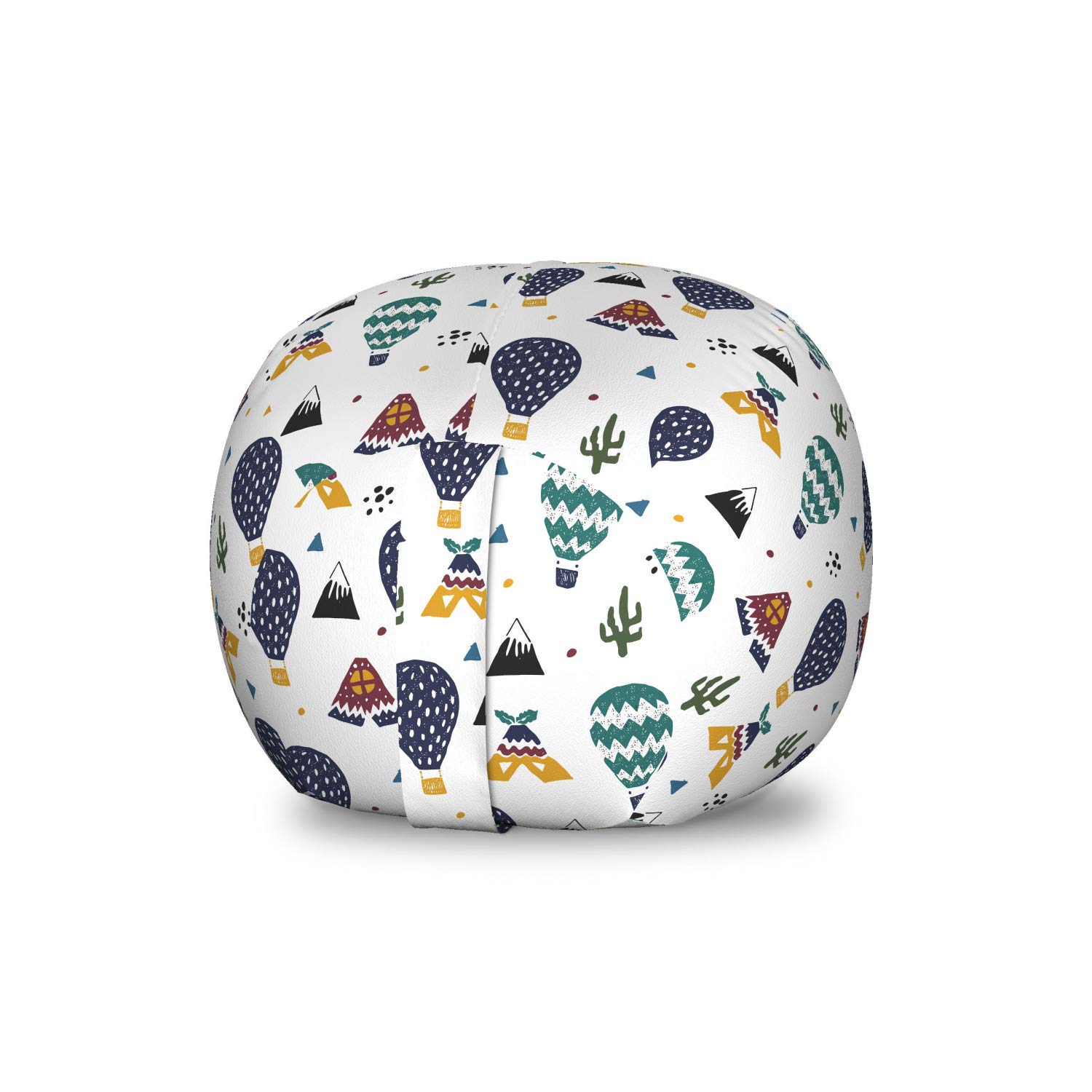 Ambesonne Travel Storage Toy Bag Chair - Doodle Hot Air Balloons Tribal Design, Stuffed Animal Organizer & Washable Storage Bag, Small Size White Multicolor - Perfect for Kids' Room, Nursery, Travel & Toy Organization