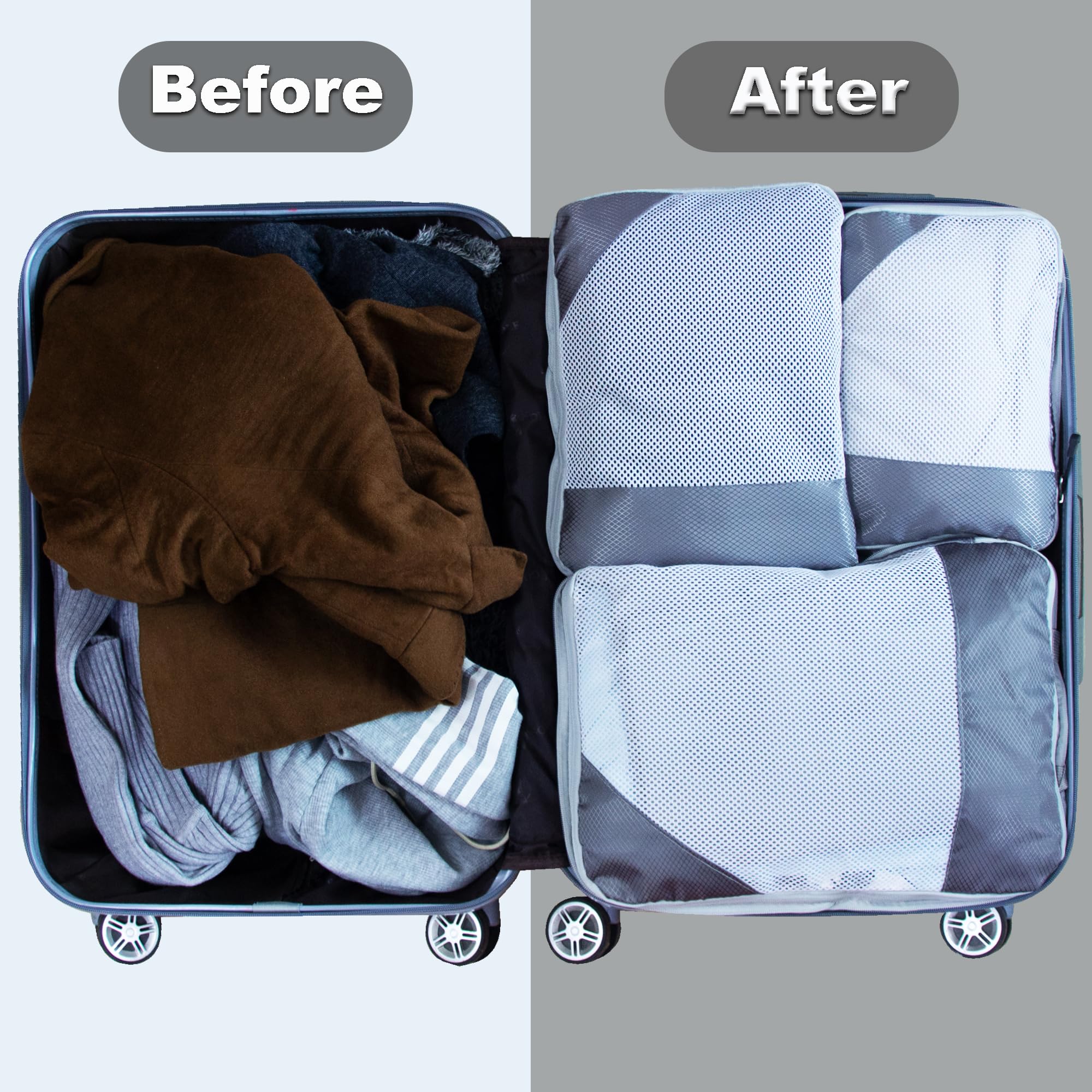 3-Piece Lightweight Compression Packing Cubes Set for Travel - Durable Expandable Zipper Organizers with Storage Bags | Perfect for Suitcase Organization, Business Trips & Vacation Packing Essentials