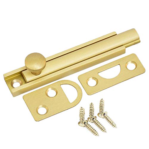 Heavy Duty Solid Brass Surface Bolt Lock - 2”/3”/4” Slide Door Security Latch - Vintage Style Buckle for Barn Doors, Sheds & Cabinets - Golden Finish (2 inch)
