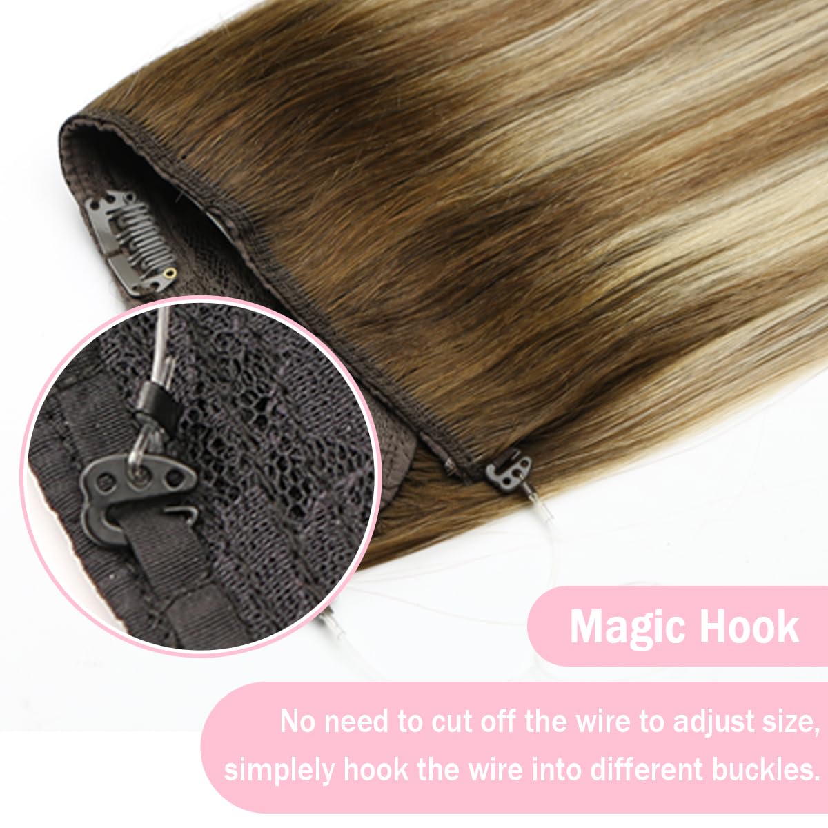 SURNEL 18 Inch 80g Real Human Hair Extensions - Balayage Walnut Brown to Ash Brown & Golden Blonde Wire Hair Extensions for Women | Perfect for Daily Wear, Parties & Special Occasions