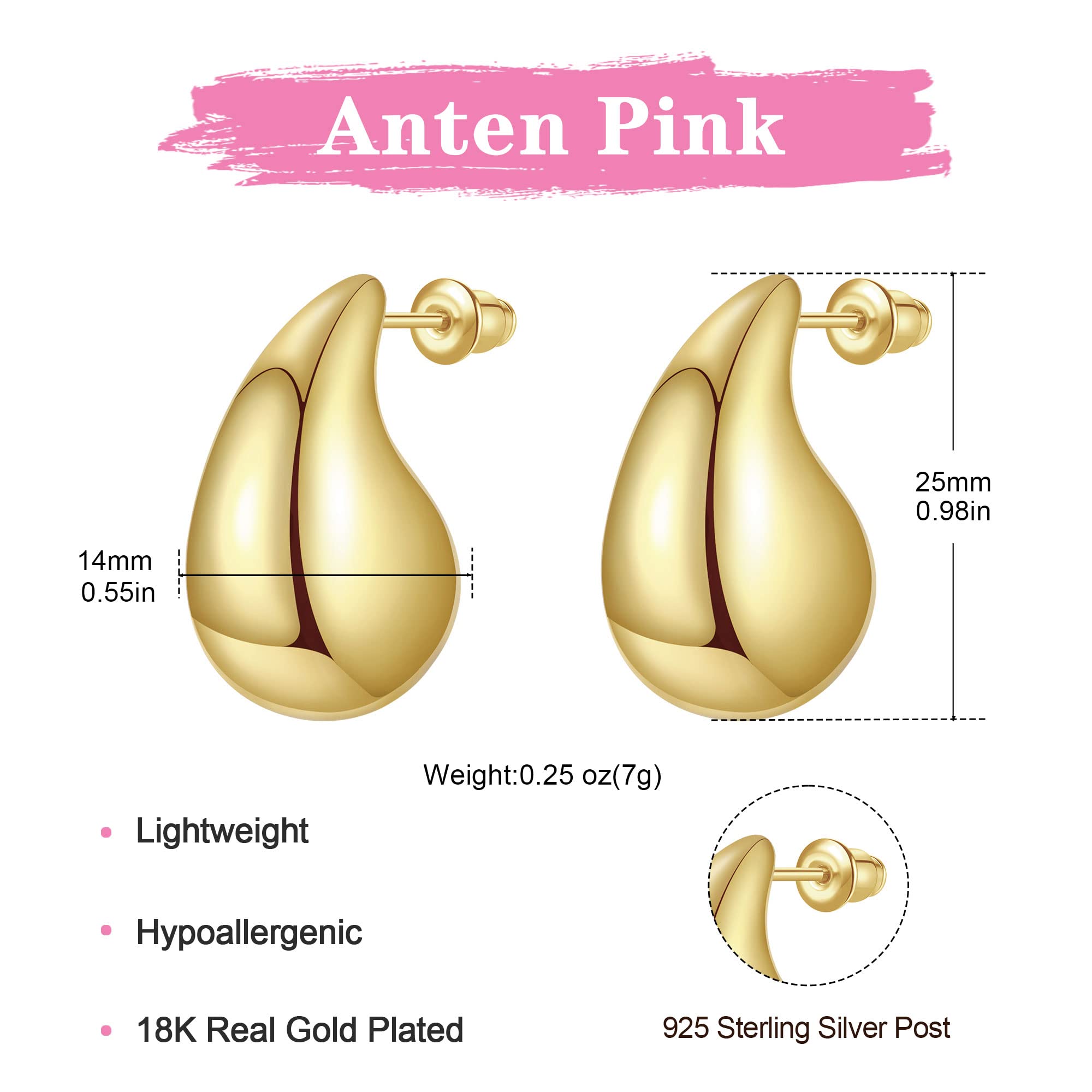 Chunky Gold Hoop Earrings for Women - 18K Real Gold Plated Lightweight Drop Hoops, Hypoallergenic Trendy Jewelry - Perfect for Parties, Weddings & Everyday Wear