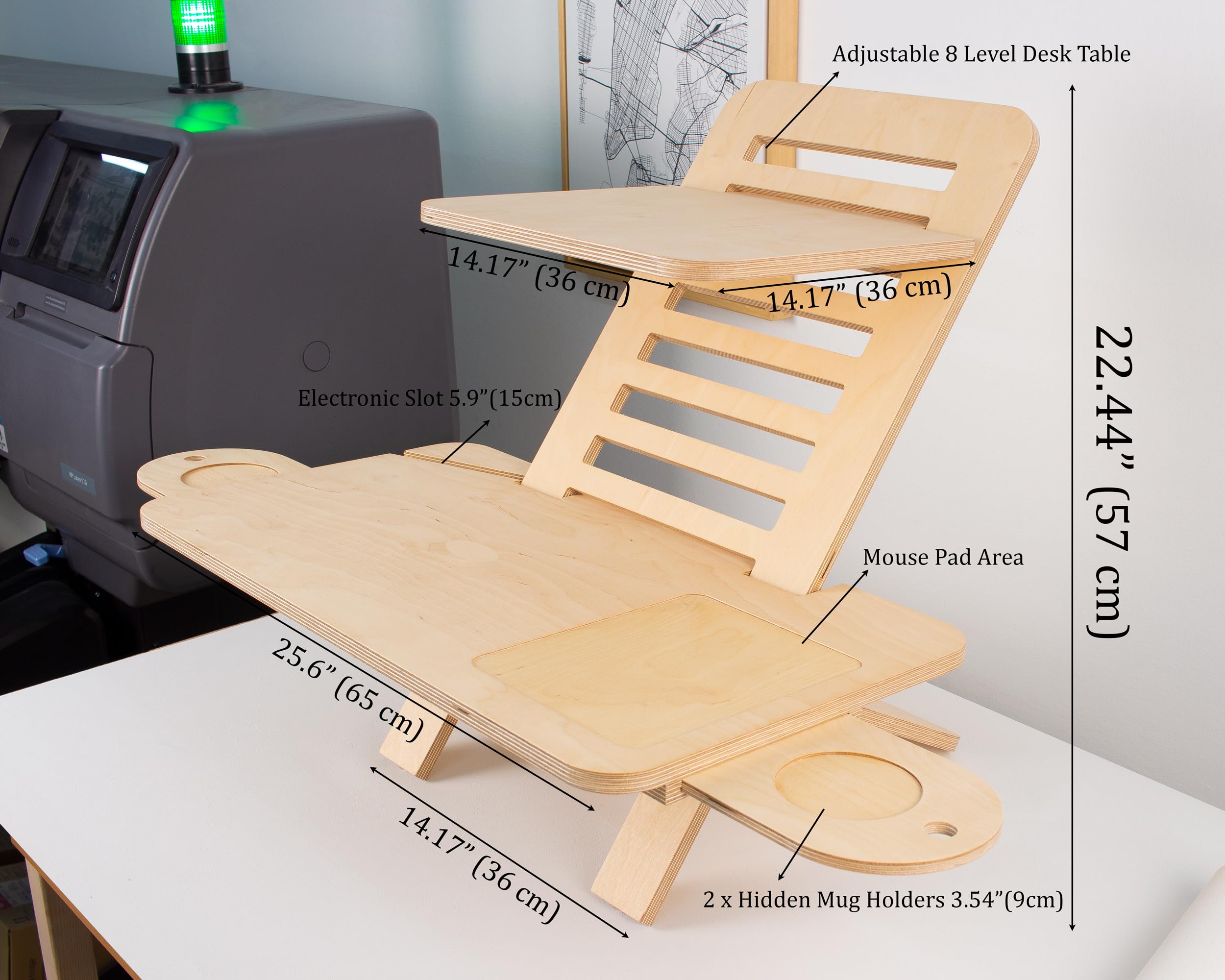 Adjustable Wood Laptop Stand for Standing Desk - Ergonomic Birch Plywood Monitor Riser - Home Office Workstation & Computer Desk Organizer - Perfect for Remote Work, Gaming Setup, and Workspace Ergonomics