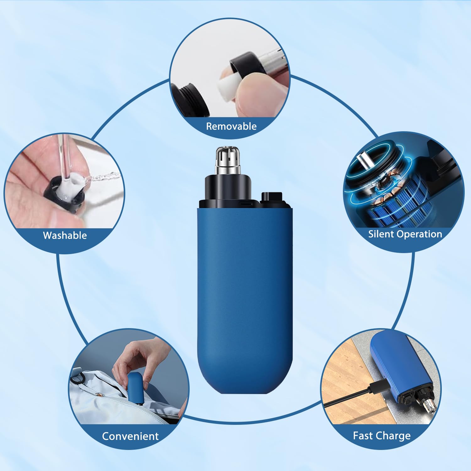 USB Rechargeable Painless Electric Nose Hair Trimmer for Men & Women - Portable & Precise Nose Shaver (Blue) | Perfect for Travel, Home & Office Grooming