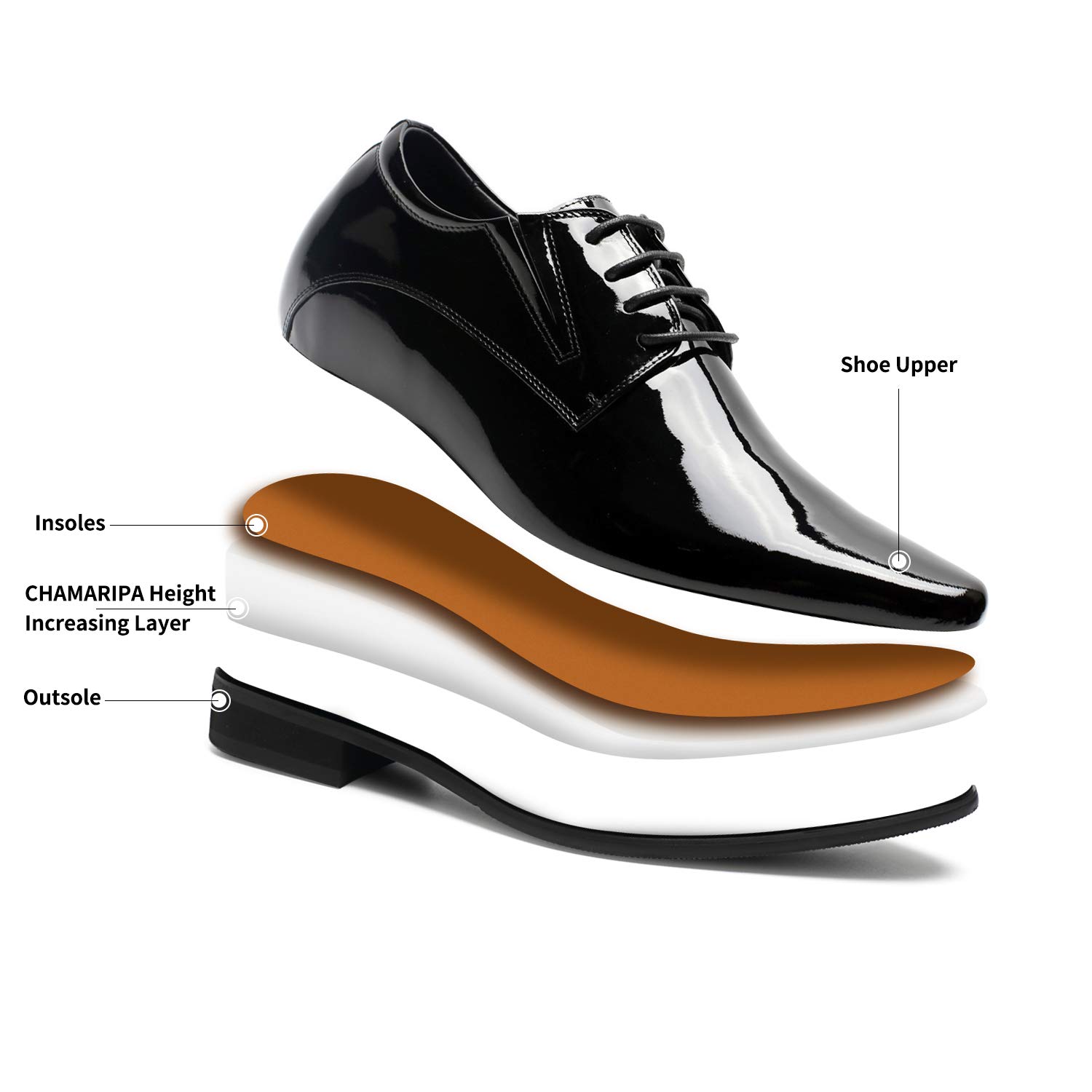 CHAMARIPA Men's Invisible Elevator Shoes - Lace Up Leather Oxford Dress Shoes for Height Increase | Formal & Tuxedo Lift Shoes for Taller Appearance | Perfect for Business, Weddings & Special Occasions