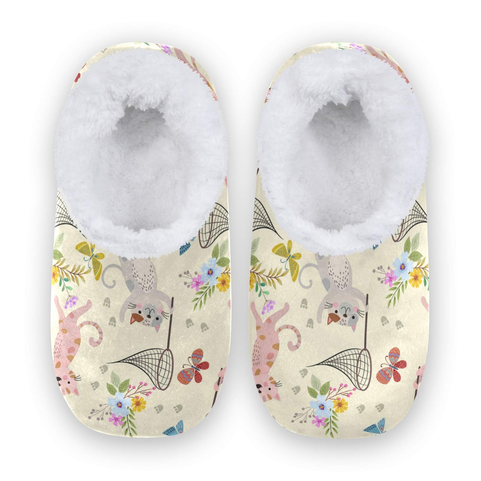 Women's Cartoon Cat & Butterfly Coral Fleece House Slippers - Cozy Indoor Shoes for Men & Women (US 5-6) - Perfect for Home, Lounge & Winter Comfort