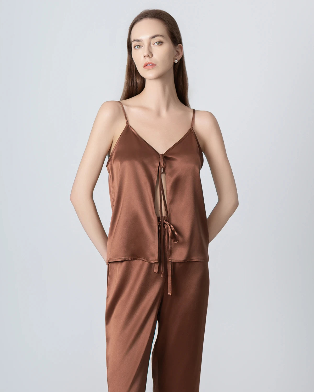 Silk V-Neck Camisole Pajama Set for Women - Soft & Comfortable Sleepwear for Nightwear, Loungewear, and Relaxation at Home
