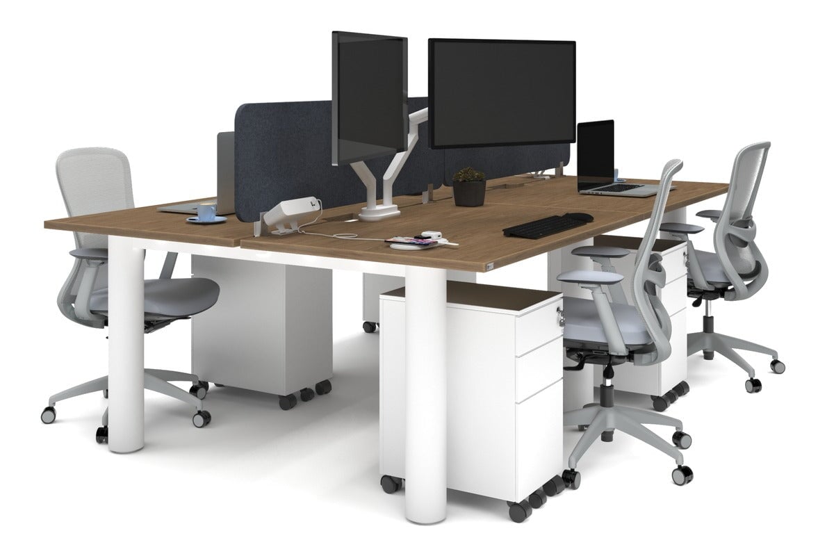 4-Person Office Workstation with Quadro Cylinder Legs - 1200L x 800W Desk with Cable Management Scallop for Modern Workspaces & Collaborative Office Environments