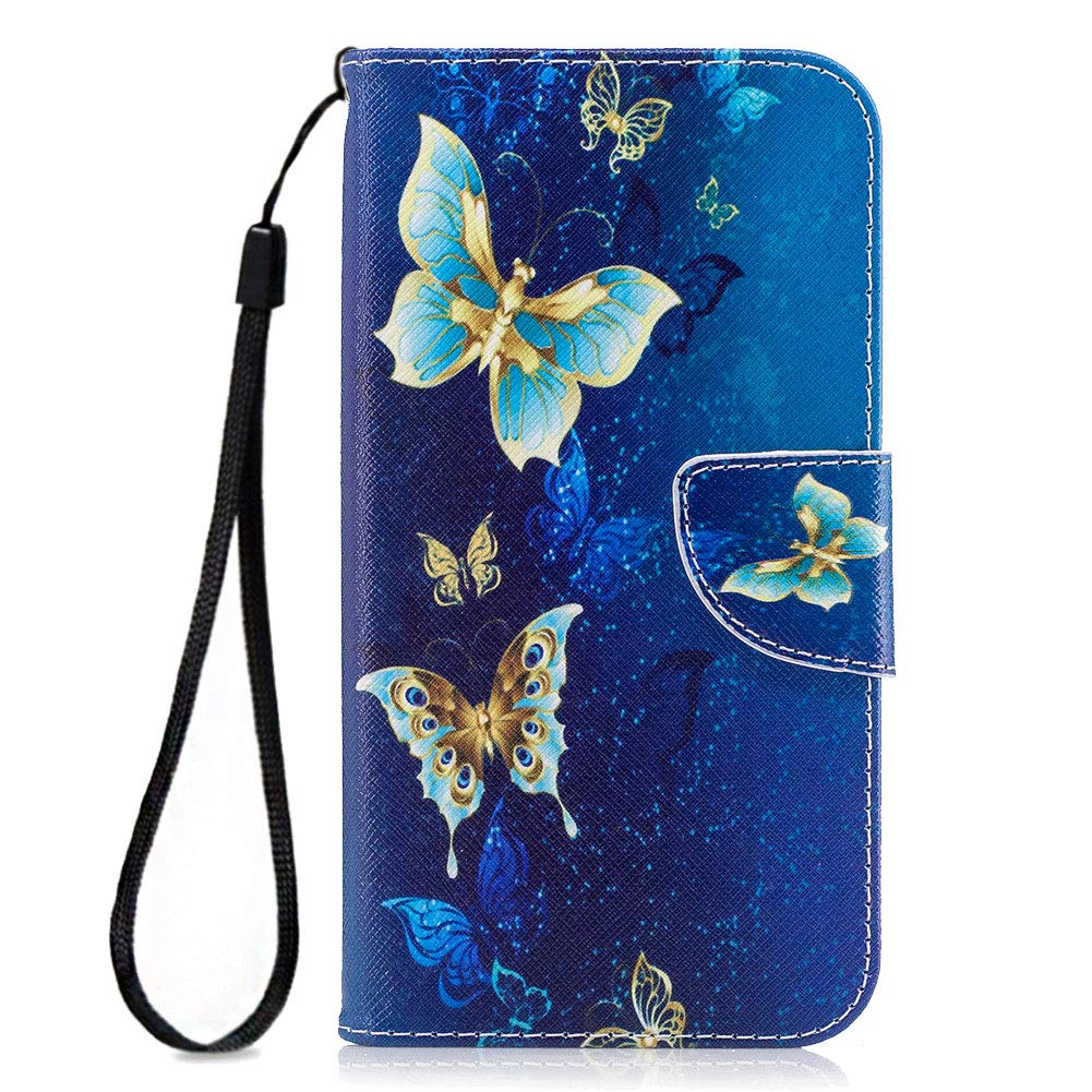 Samsung Galaxy J7 Perx Wallet Case - Premium Flip Leather Phone Cover with Card Slot for Samsung Galaxy J7 2017/J7 Sky Pro/J7 Prime - Blue Butterfly Design for Women | Perfect for Everyday Use, Business & Travel