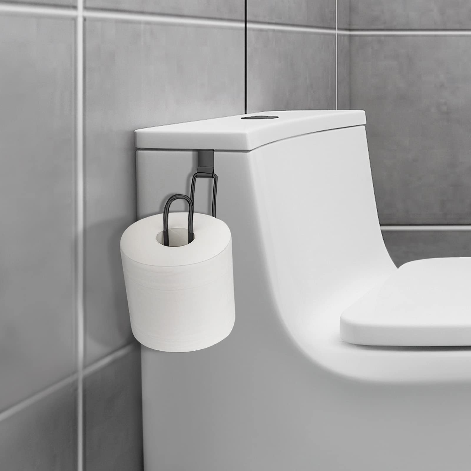 Over The Tank Toilet Paper Holder - Black, Space-Saving Bathroom Tissue Roll Holder for Small Bathrooms, Wall-Mounted or Tank-Mounted - Perfect for Apartments, RVs, and Compact Spaces