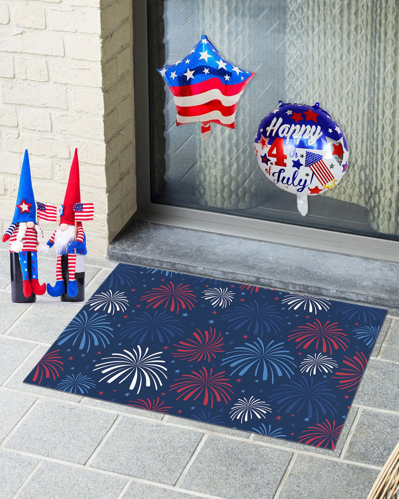 4th of July Patriotic Doormat - Non-Slip Indoor/Outdoor Welcome Mat with Stars & Stripes Design (23.6x15.7 Inch) - Perfect for Front Door, Porch, Patio, and Home Decor - Red, White & Blue American Flag Theme