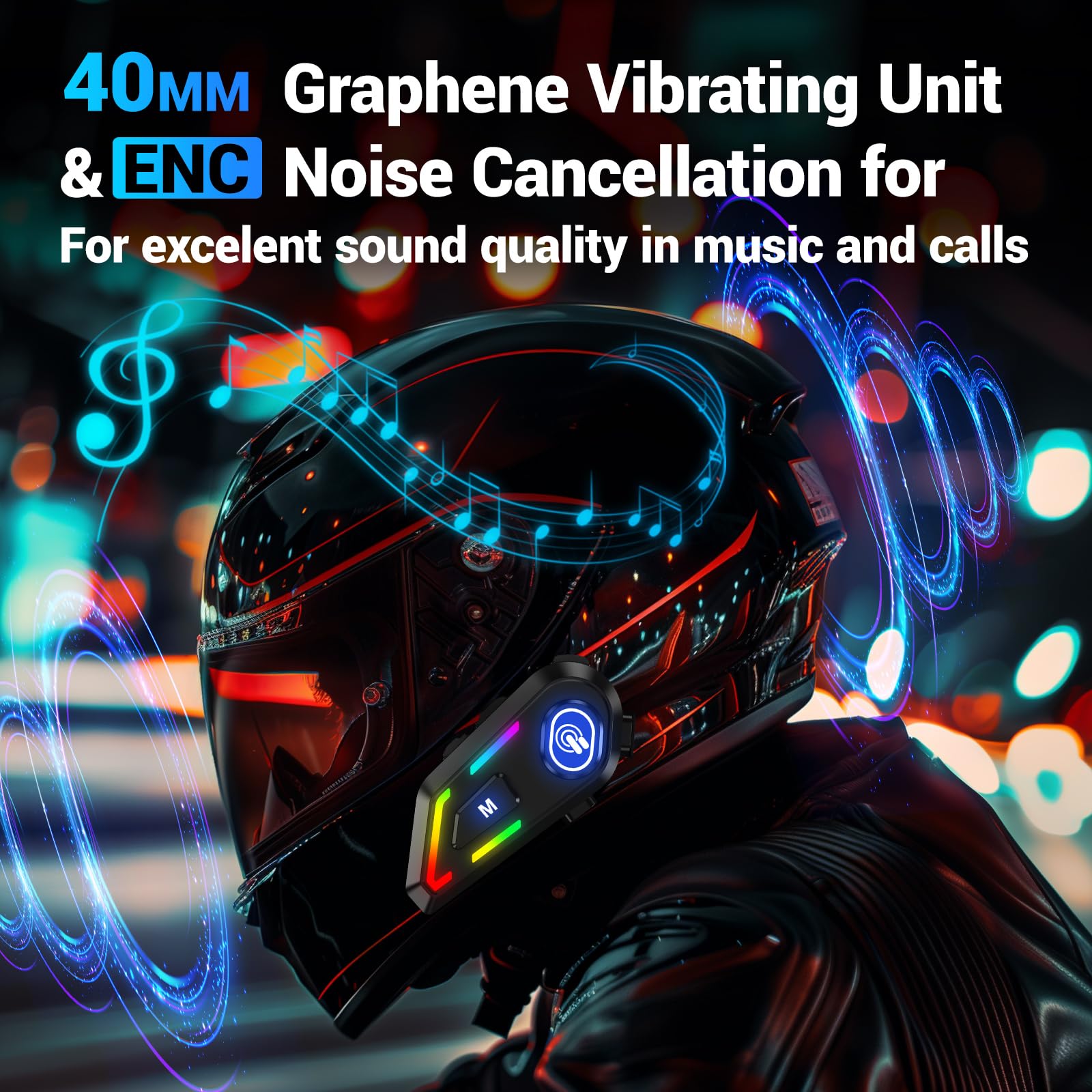Motorcycle Helmet Bluetooth Headset C5 - Wireless Helmet Speakers with Dual Mic, Hands-Free Calls, Music Streaming, IPX5 Waterproof, Noise Cancellation, Siri Activation, Dual Phone Connectivity - Perfect for Commuting & Long Rides