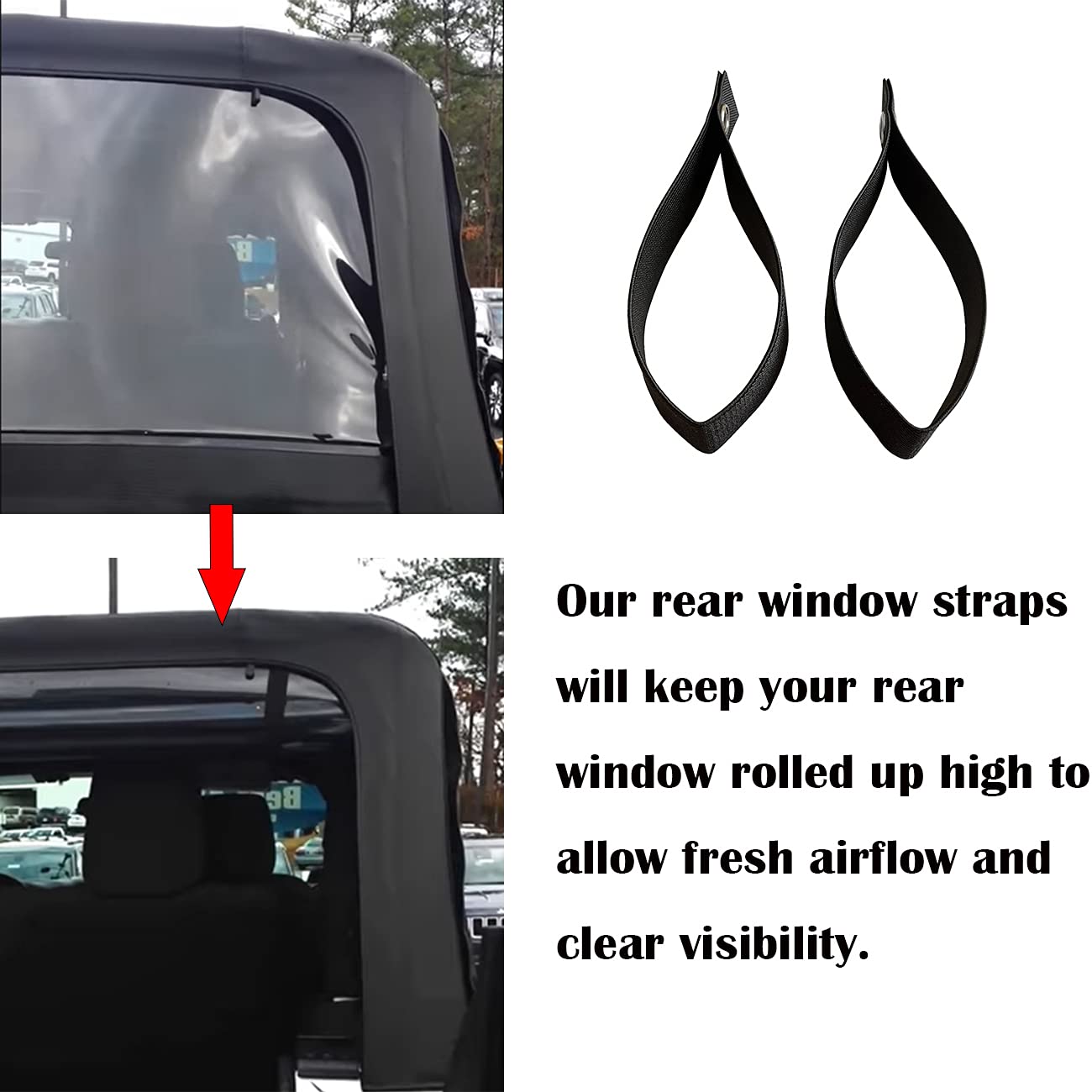 Jeep Wrangler JK JKU Rear Window Straps - Soft Top Roll Up & Tie Down Straps for Back Window | Secure Your Jeep Soft Top for Off-Roading & Outdoor Adventures