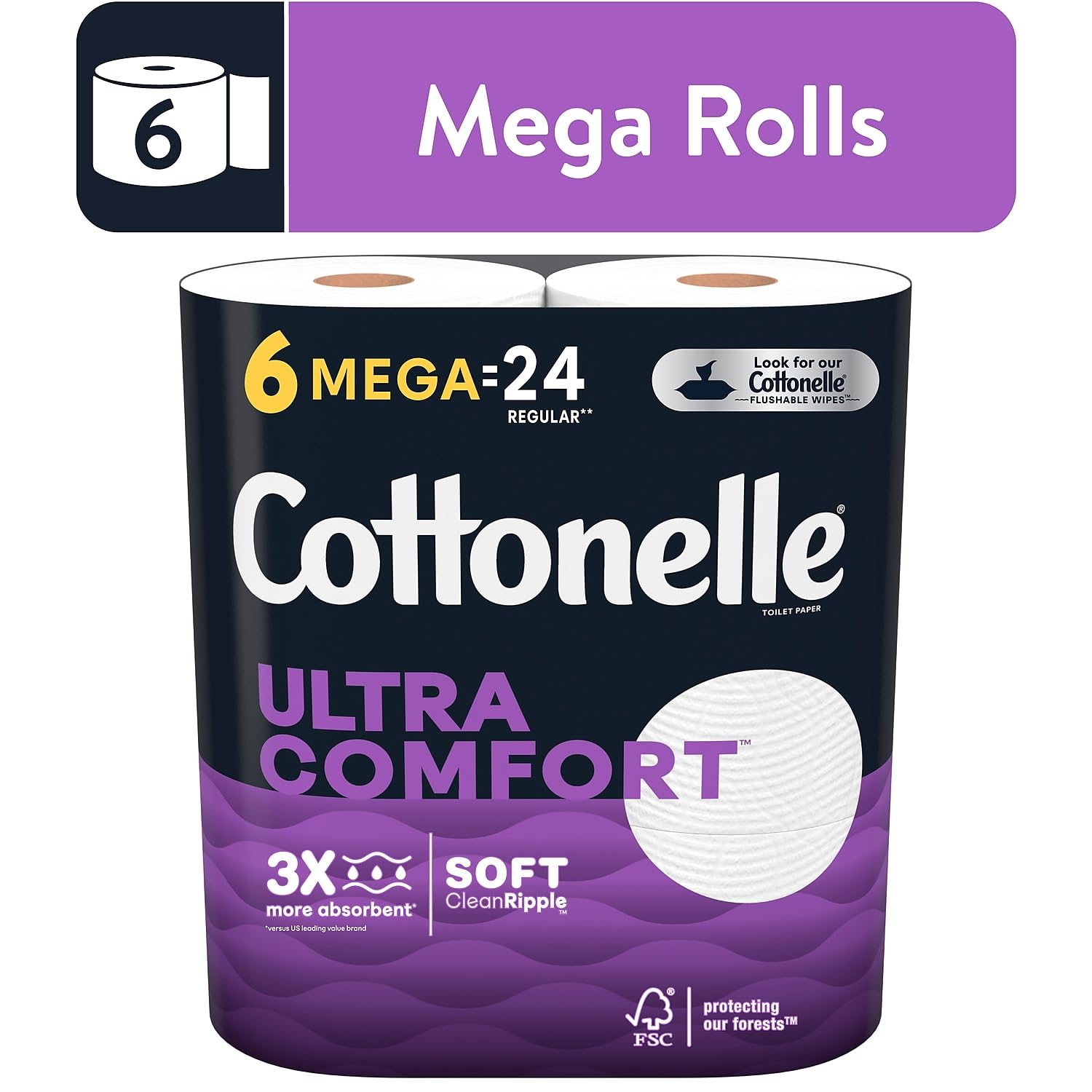 Cottonelle Ultra ComfortCare Toilet Paper - 6 Mega Rolls (Equals 24 Regular Rolls) | Ultra Soft Bath Tissue for Sensitive Skin | Perfect for Home, Office & RV Use